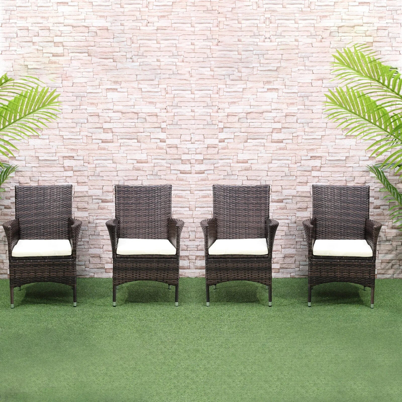 4 Piece Rattan Chair Set with Cushion Patio Sofa Seating Garden Furniture Coffee - Home and Garden Furniture Shop - #rustic - furniture#