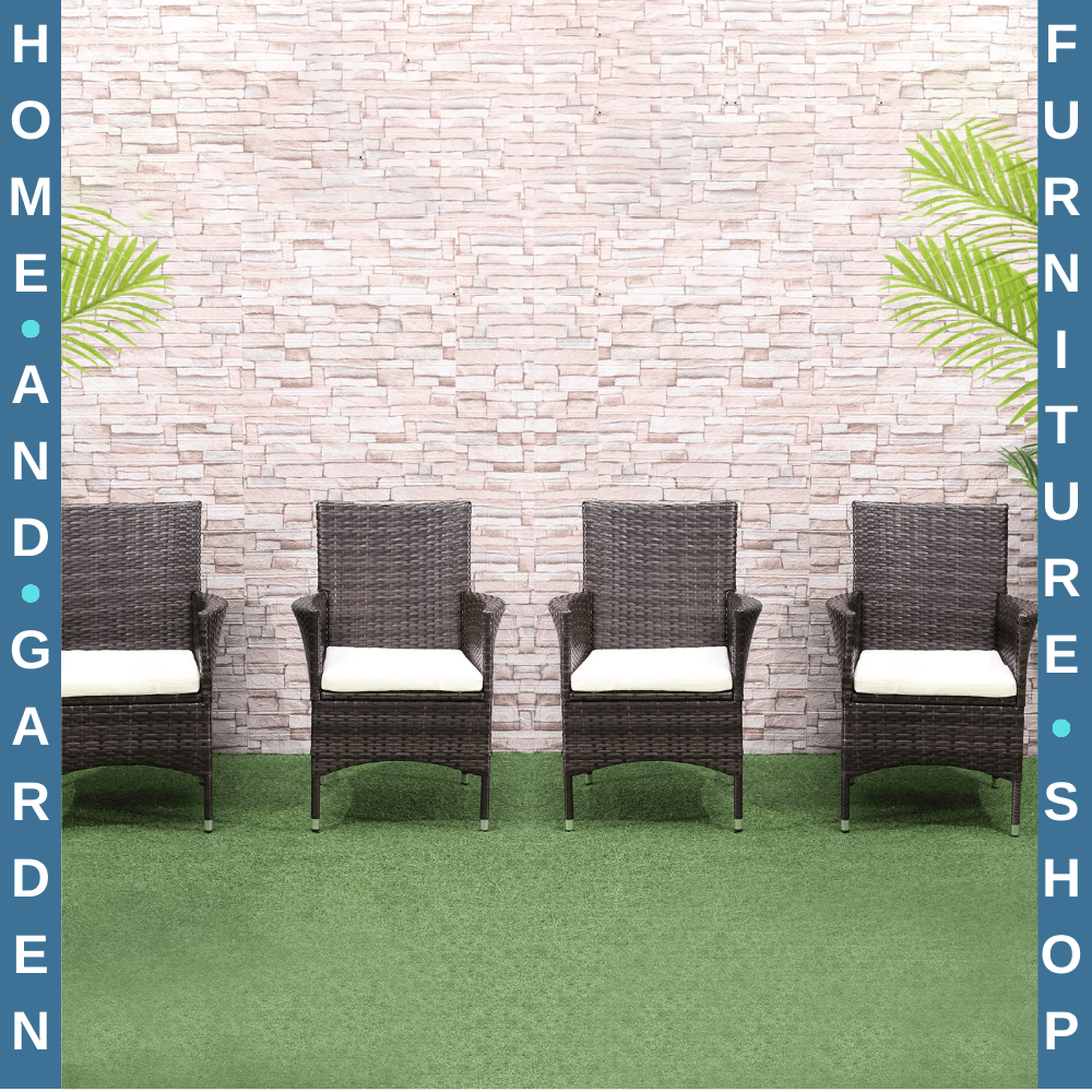 4 Piece Rattan Chair Set with Cushion Patio Sofa Seating Garden Furniture Coffee - Home and Garden Furniture Shop - rustic - furniture