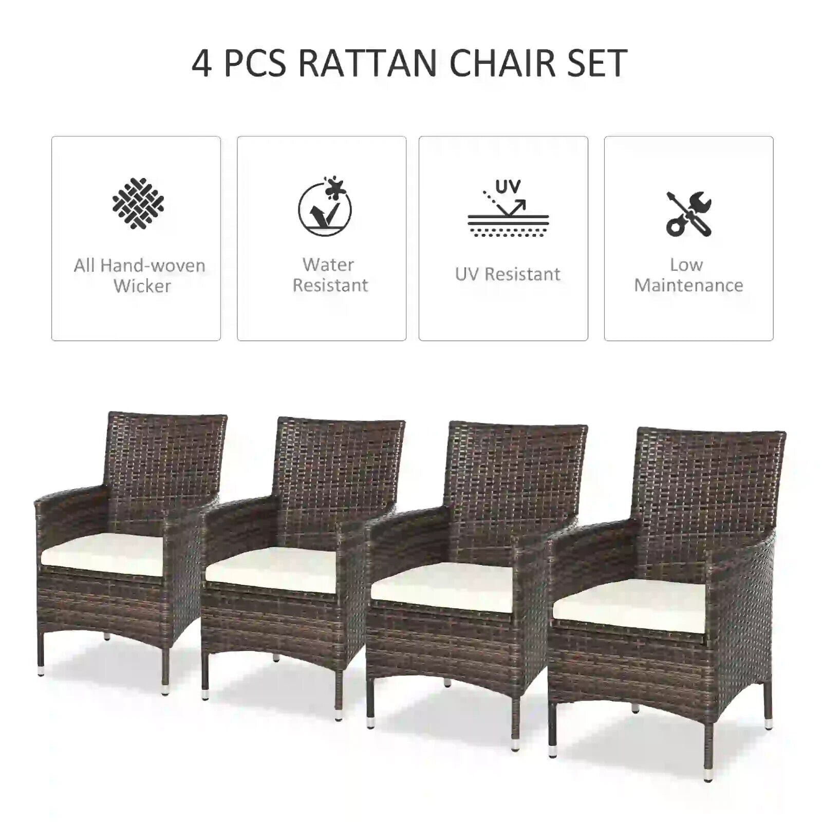 4 Piece Rattan Chair Set with Cushion Patio Sofa Seating Garden Furniture Coffee - Home and Garden Furniture Shop - #rustic - furniture#