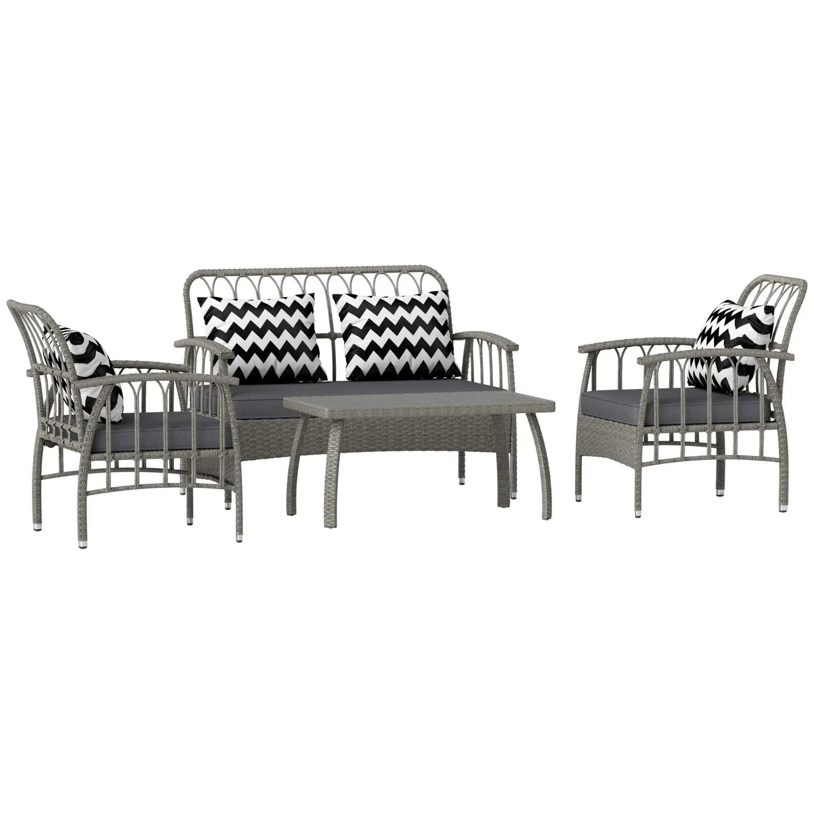 4 Piece Rattan Furniture Set with Loveseat Chairs Table and Adjustable Backrest - Home and Garden Furniture Shop - #rustic - furniture#