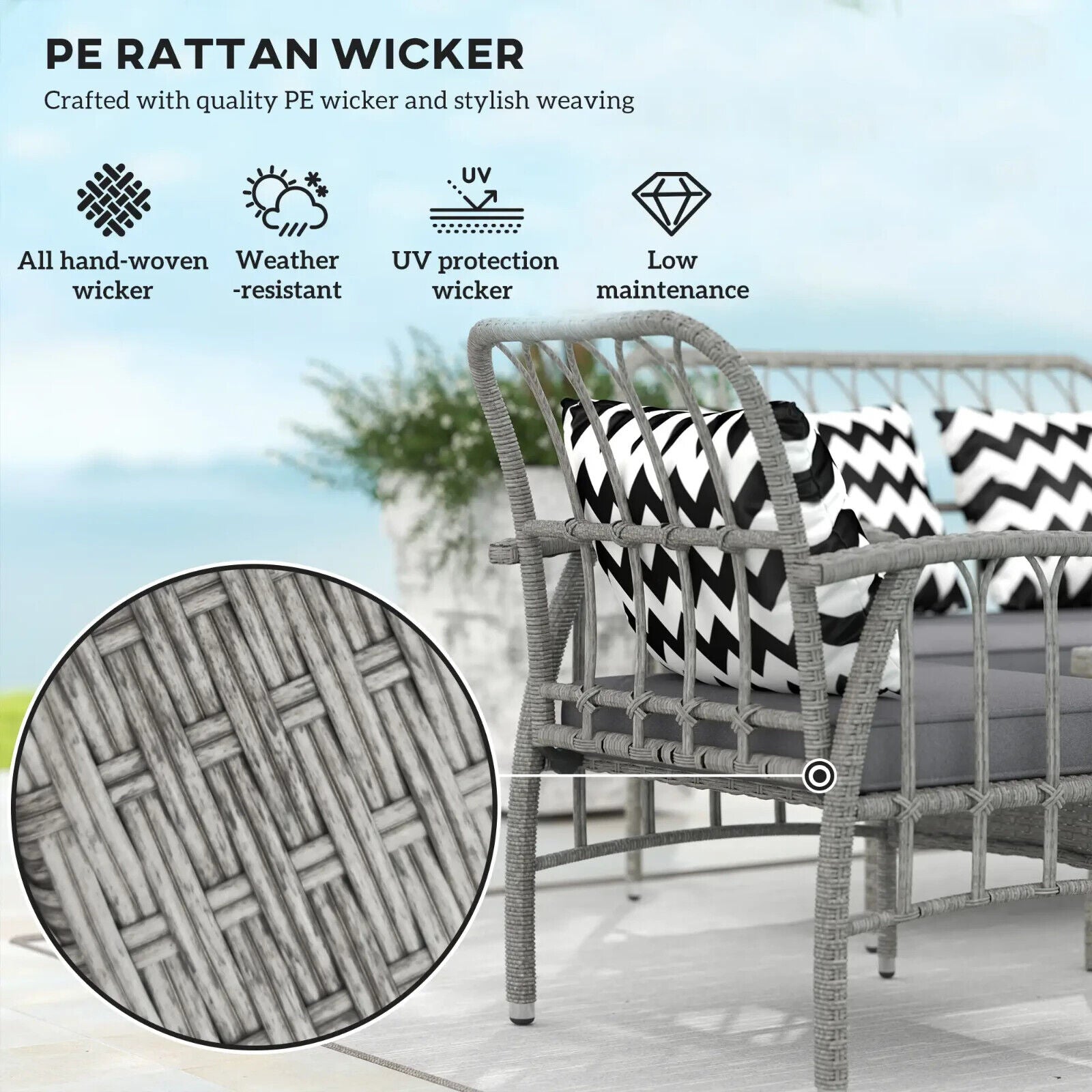 4 Piece Rattan Furniture Set with Loveseat Chairs Table and Adjustable Backrest - Home and Garden Furniture Shop - #rustic - furniture#