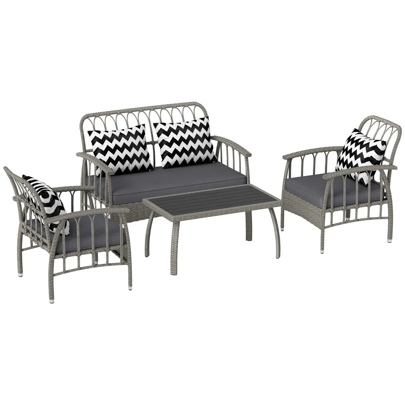 4 Piece Rattan Furniture Set with Loveseat Chairs Table and Adjustable Backrest - Home and Garden Furniture Shop - #rustic - furniture#
