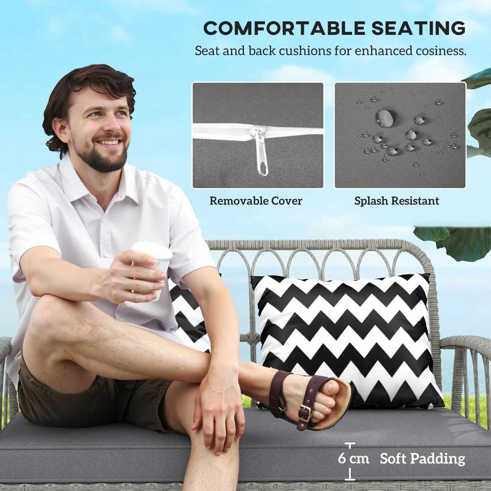 4 Piece Rattan Furniture Set with Loveseat Chairs Table and Adjustable Backrest - Home and Garden Furniture Shop - #rustic - furniture#