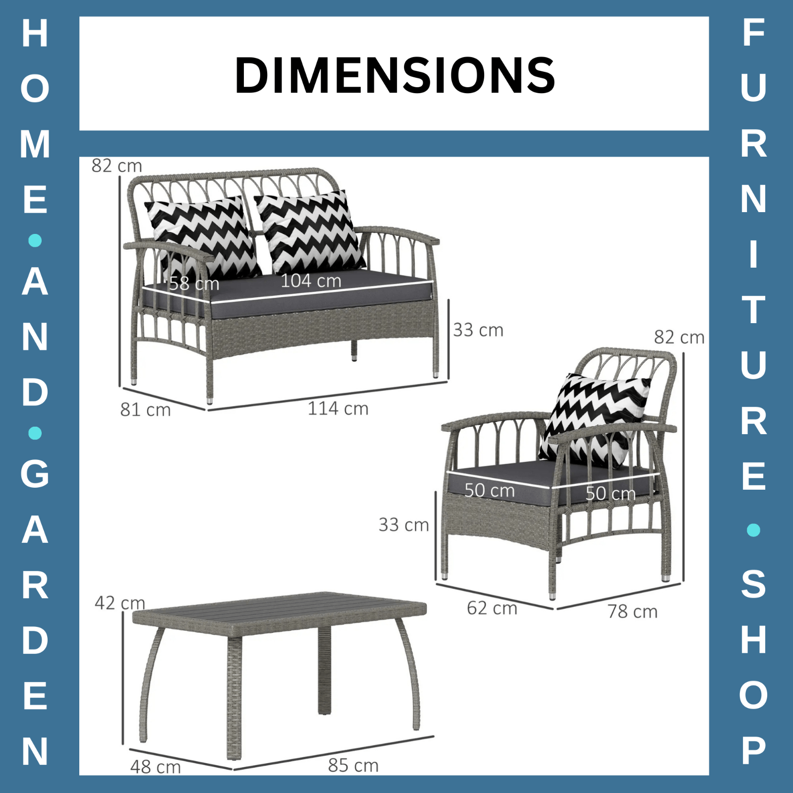 4 Piece Rattan Furniture Set with Loveseat Chairs Table and Adjustable Backrest - Home and Garden Furniture Shop - #rustic - furniture#