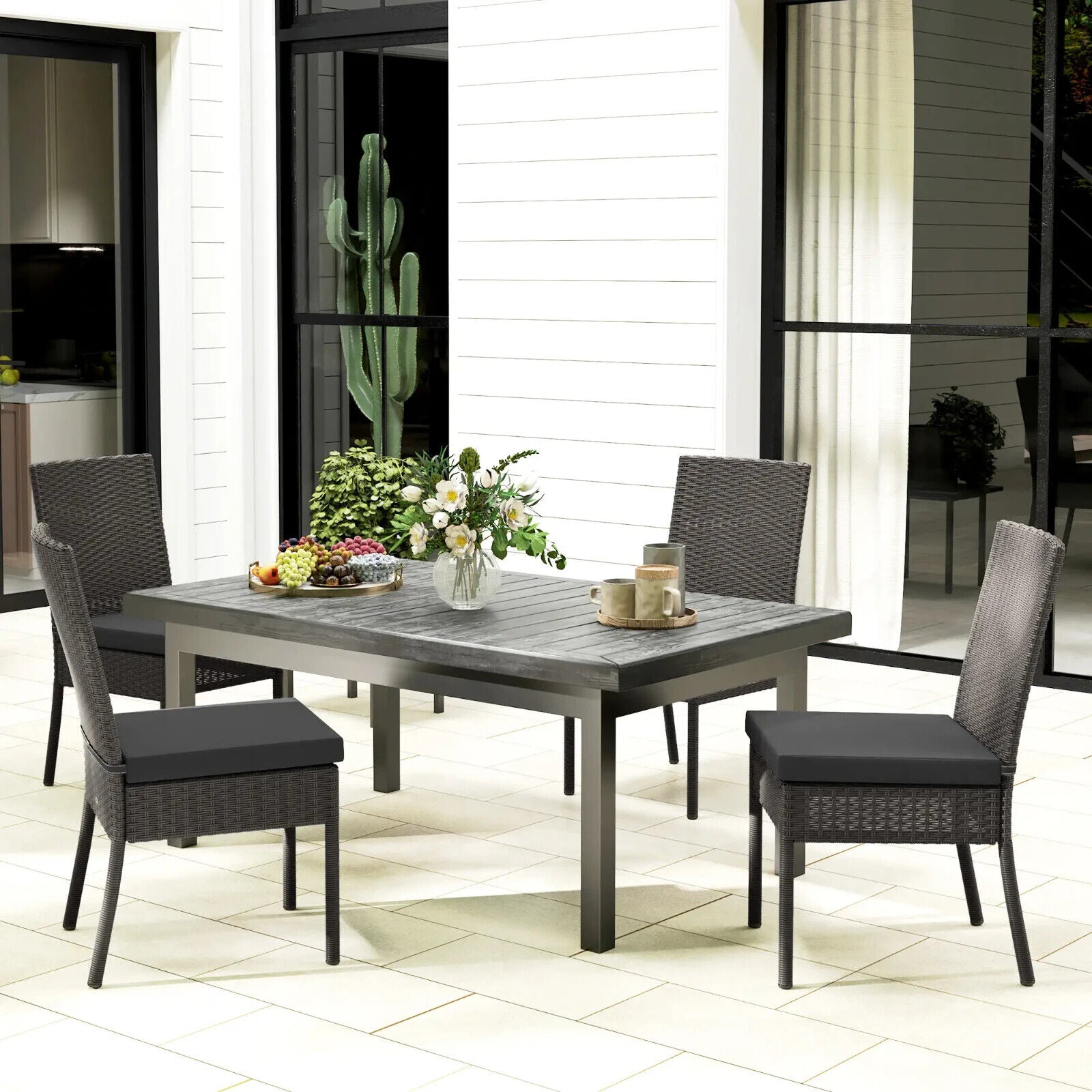 4 Piece Rattan Garden Dining Chairs with Cushions Wicker Patio Furniture Set - Home and Garden Furniture Shop - #rustic - furniture#