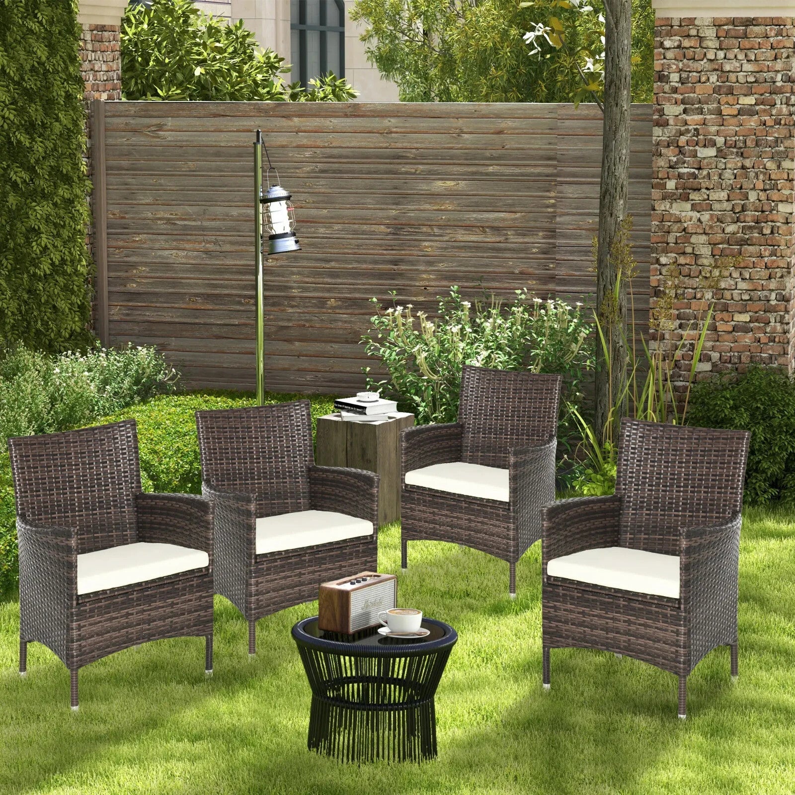 4 Piece Rattan Garden Furniture Set Outdoor Cushioned Patio Chairs and Sofa Set - Home and Garden Furniture Shop - rustic - furniture