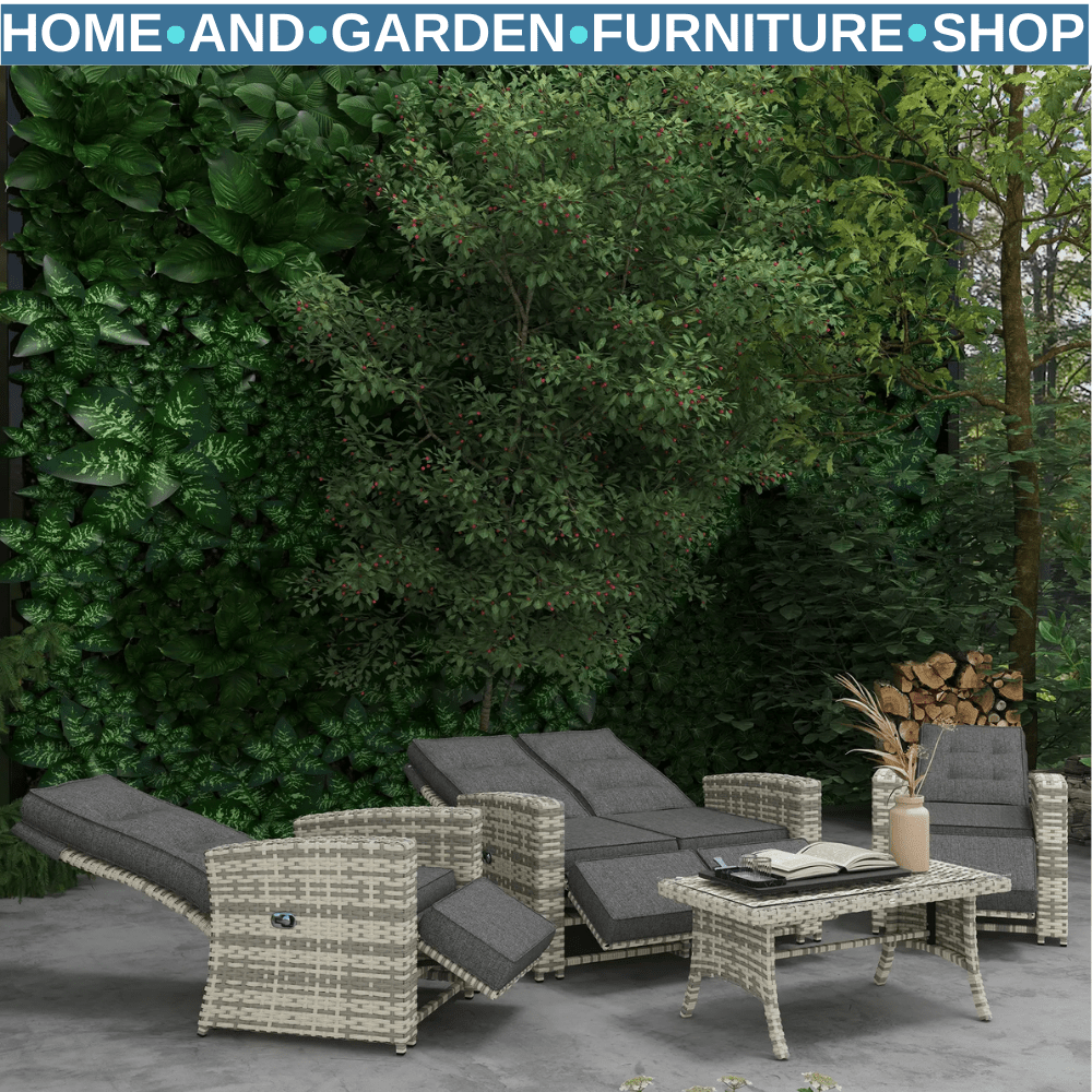 4 Piece Rattan Garden Furniture Set Outdoor Sofa Sectional with Glass Table Grey - Home and Garden Furniture Shop - rustic - furniture