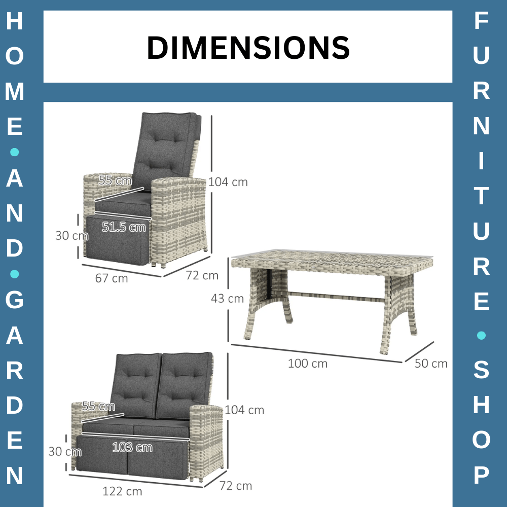 4 Piece Rattan Garden Furniture Set Outdoor Sofa Sectional with Glass Table Grey - Home and Garden Furniture Shop - rustic - furniture