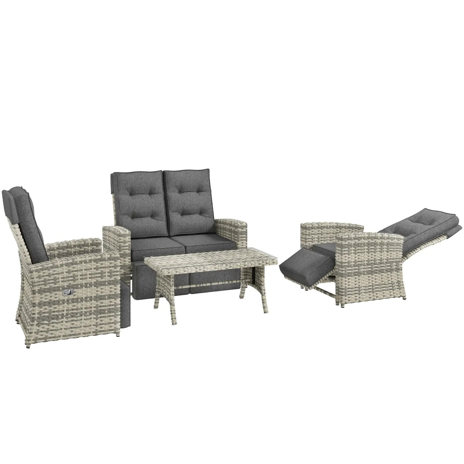 4 Piece Rattan Garden Furniture Set Outdoor Sofa Sectional with Glass Table Grey - Home and Garden Furniture Shop - rustic - furniture