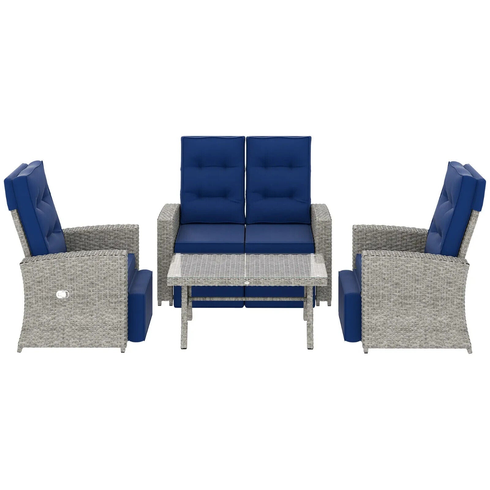 4 Piece Rattan Garden Furniture Set Outdoor Sofa w/ Glass Table Navy Blue Patio - Home and Garden Furniture Shop - #rustic - furniture#