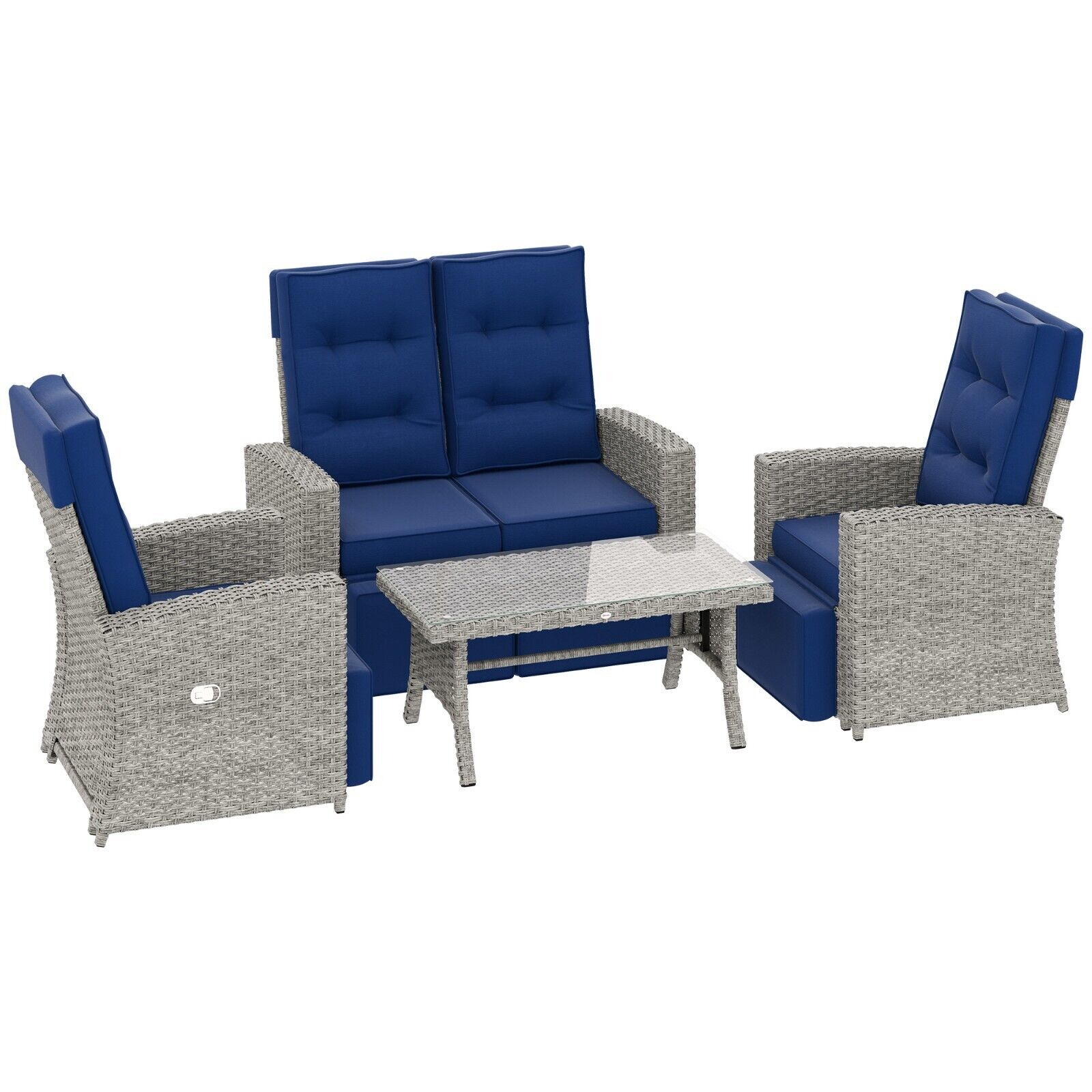 4 Piece Rattan Garden Furniture Set Outdoor Sofa w/ Glass Table Navy Blue Patio - Home and Garden Furniture Shop - #rustic - furniture#