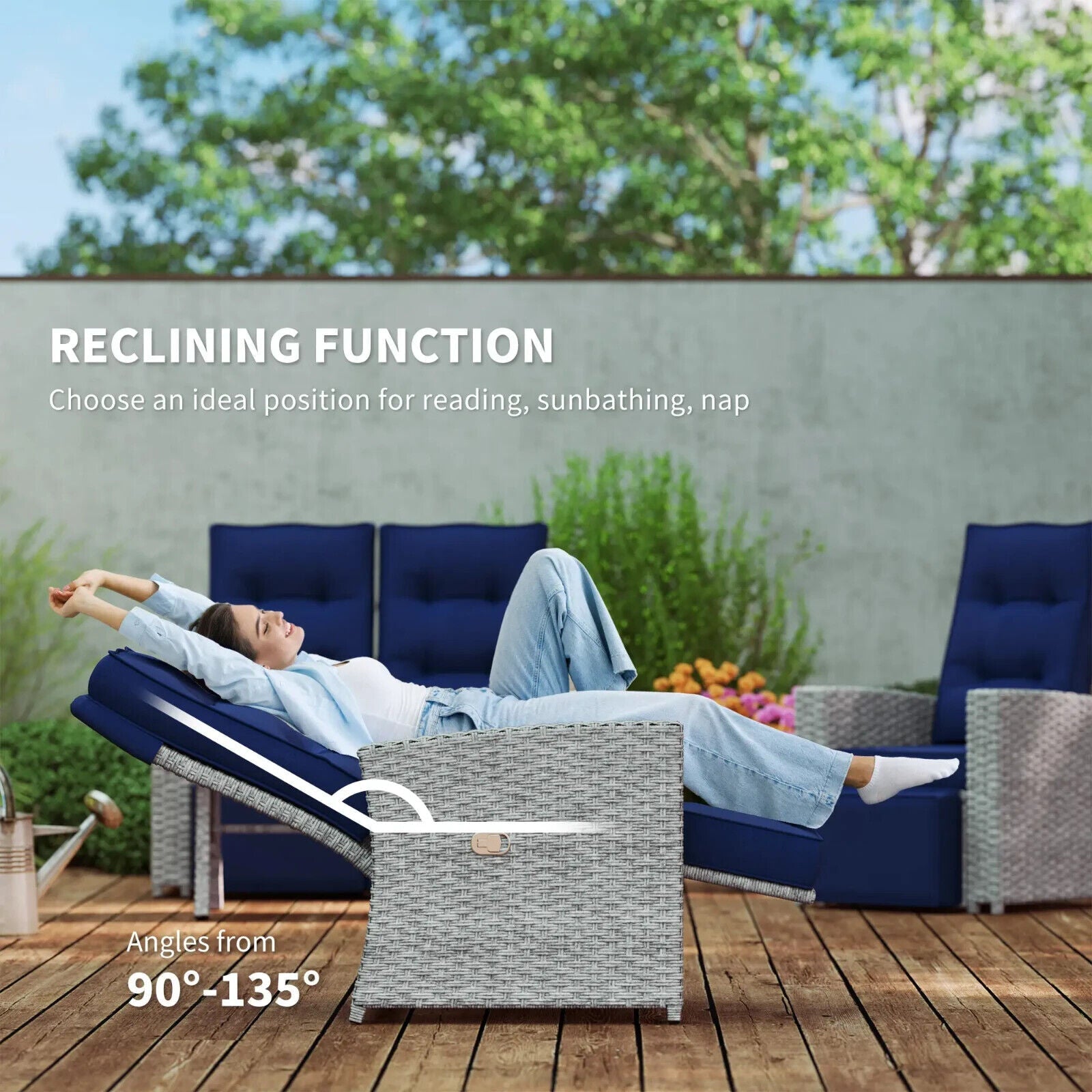 4 Piece Rattan Garden Furniture Set Outdoor Sofa w/ Glass Table Navy Blue Patio - Home and Garden Furniture Shop - #rustic - furniture#
