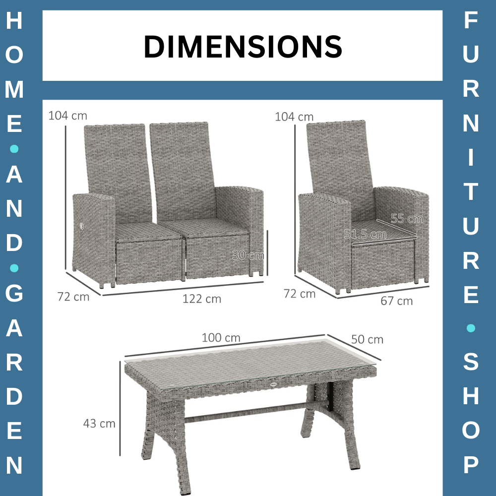 4 Piece Rattan Garden Furniture Set Outdoor Sofa w/ Glass Table Navy Blue Patio - Home and Garden Furniture Shop - #rustic - furniture#