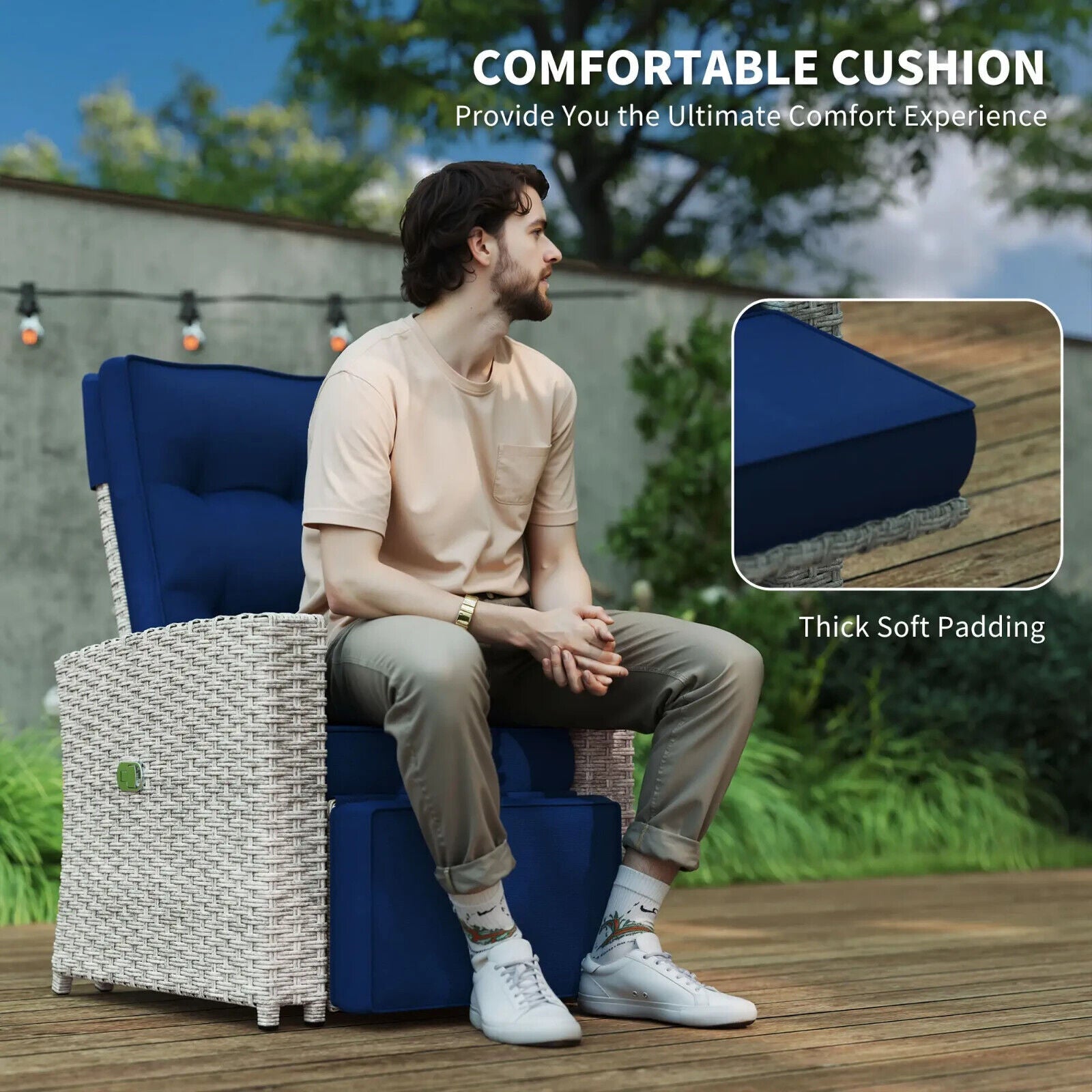 4 Piece Rattan Garden Furniture Set Outdoor Sofa w/ Glass Table Navy Blue Patio - Home and Garden Furniture Shop - #rustic - furniture#
