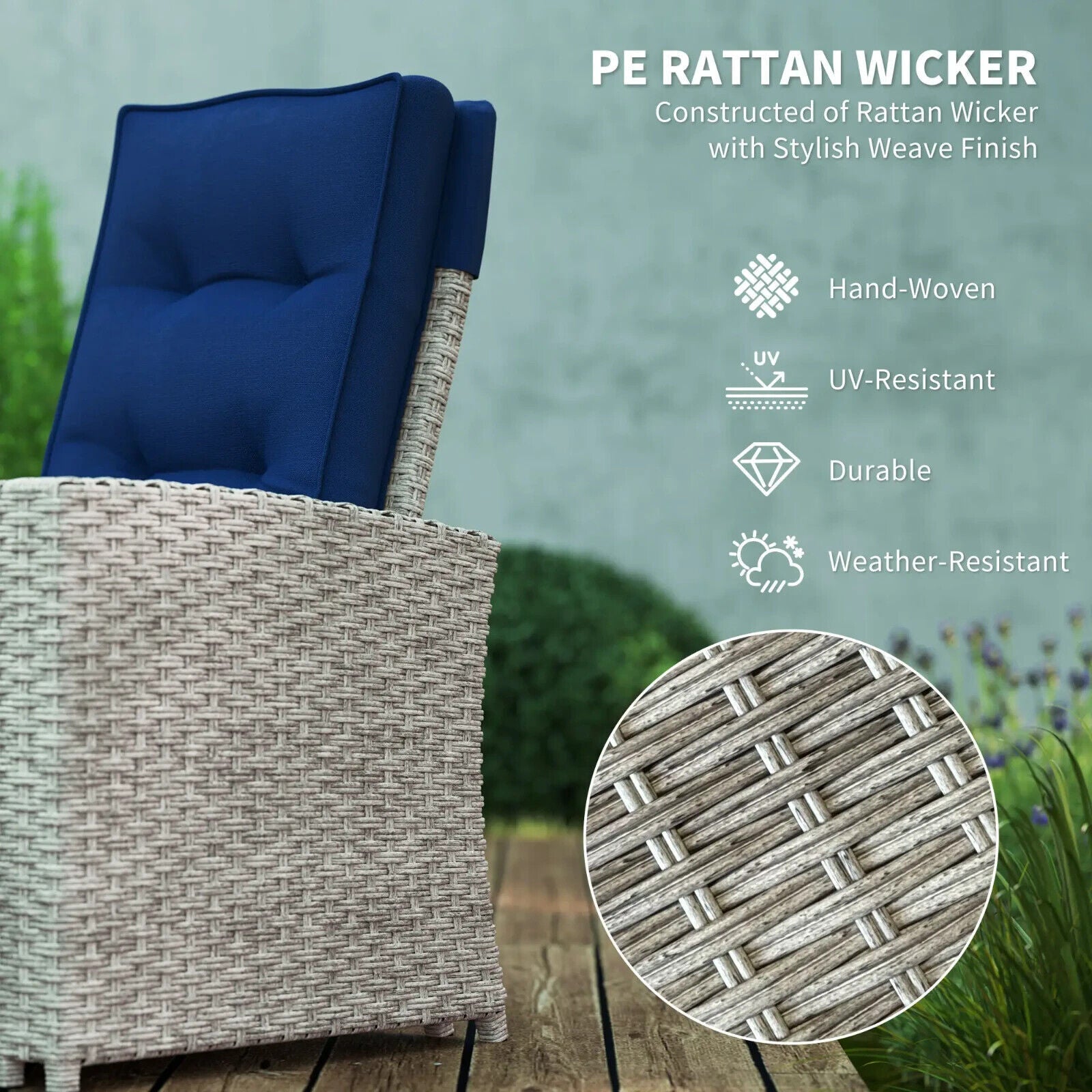 4 Piece Rattan Garden Furniture Set Outdoor Sofa w/ Glass Table Navy Blue Patio - Home and Garden Furniture Shop - #rustic - furniture#