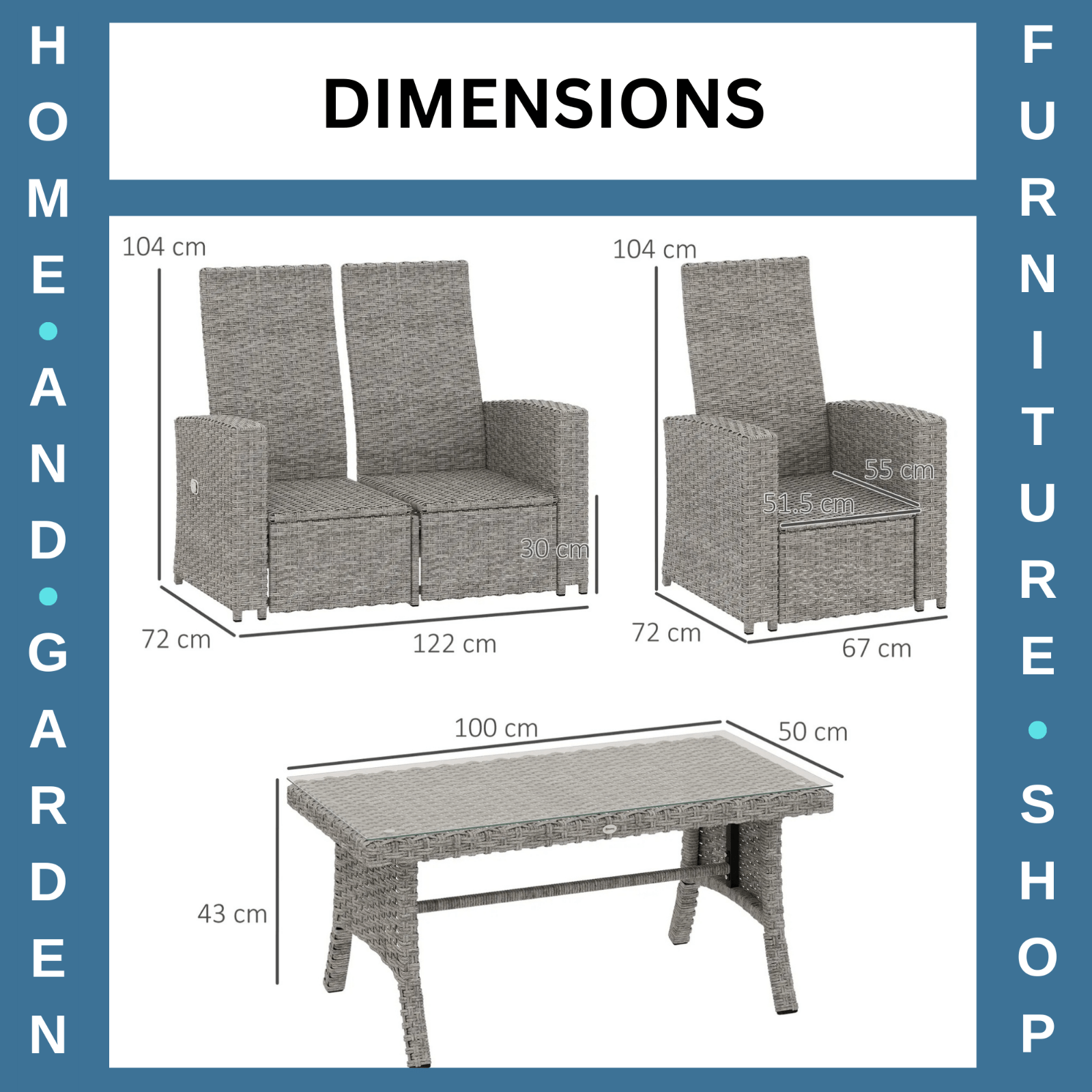 4 Piece Rattan Garden Furniture Set Outdoor Sofa with Glass Table Patio Seating - Home and Garden Furniture Shop - rustic - furniture