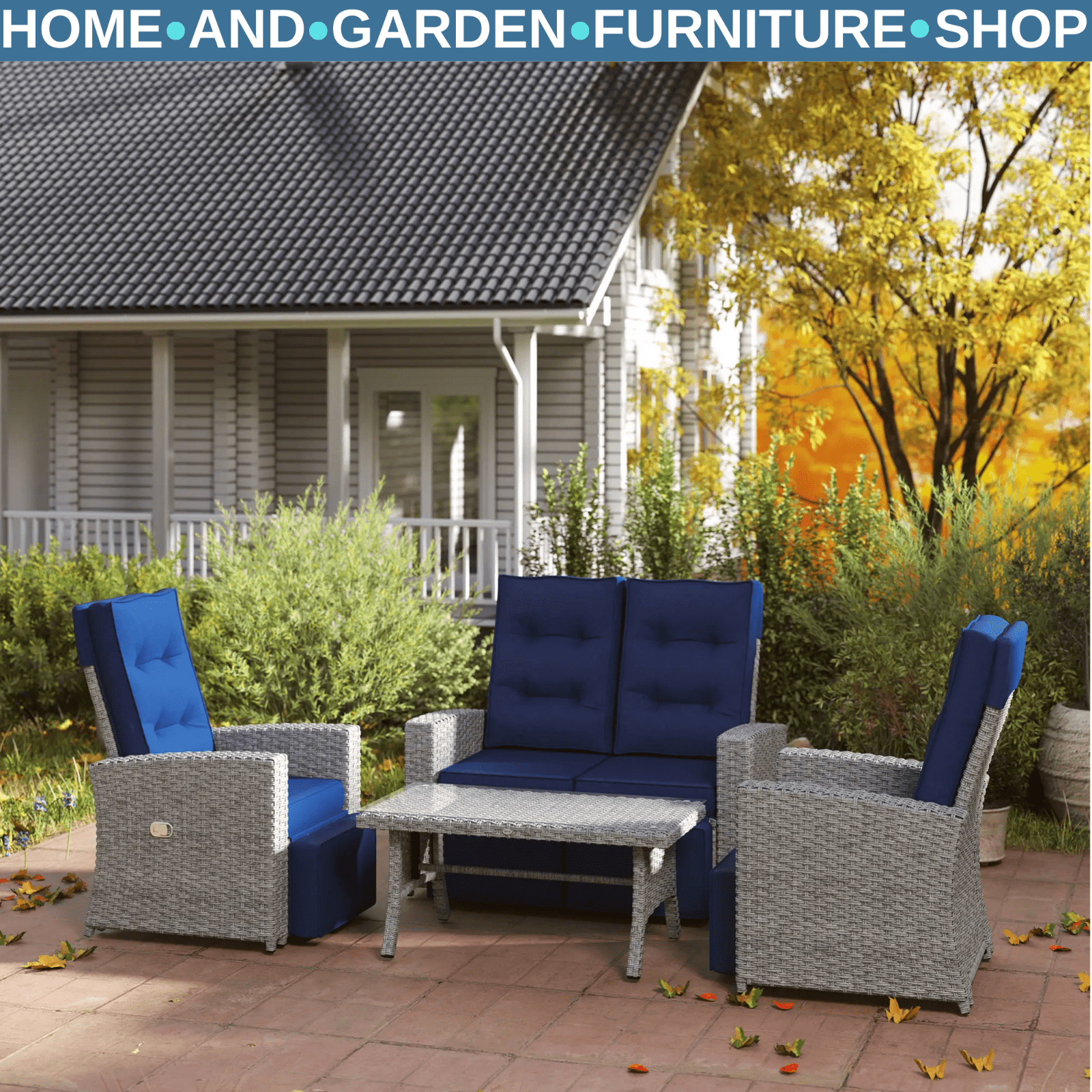 4 Piece Rattan Garden Furniture Set Outdoor Sofa with Glass Table Patio Seating - Home and Garden Furniture Shop - rustic - furniture