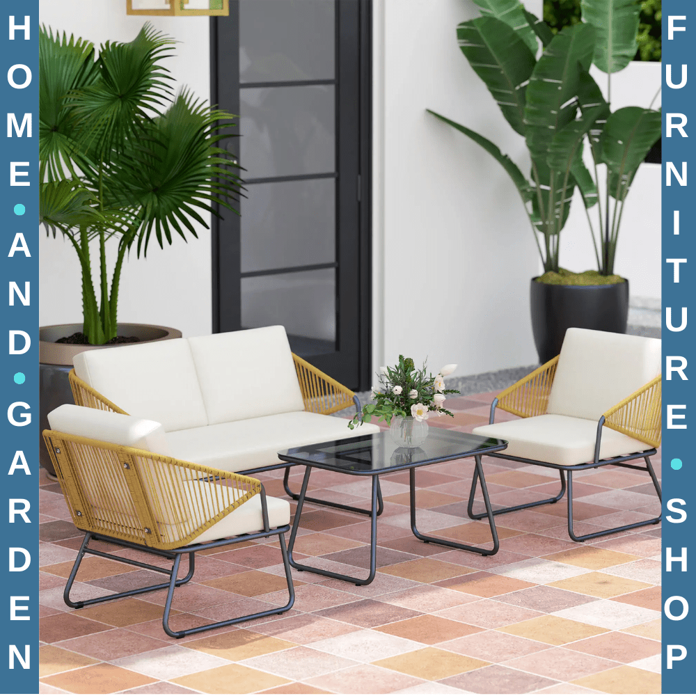 4 Piece Rattan Garden Furniture Set Patio Sofa with Chairs & Glass Table Outdoor - Home and Garden Furniture Shop - rustic - furniture