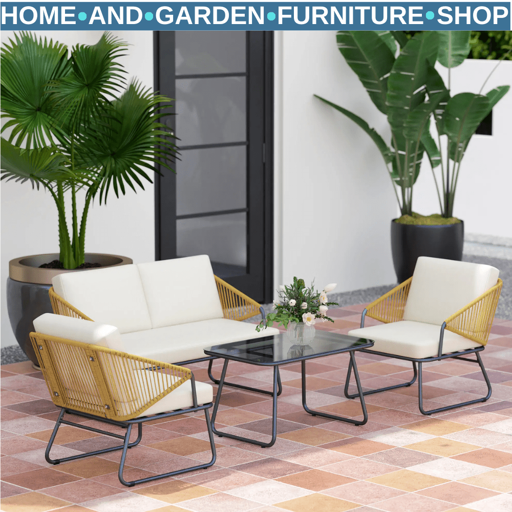 4 Piece Rattan Garden Furniture Set Patio Sofa with Chairs & Glass Table Outdoor - Home and Garden Furniture Shop - rustic - furniture