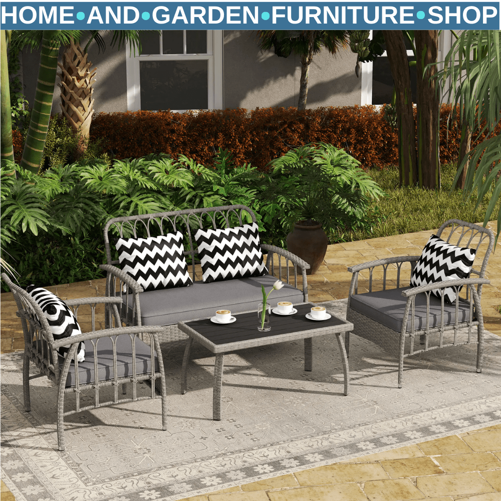 4 Piece Rattan Garden Furniture Set w/ Adjustable Back Loveseat & Outdoor Chairs - Home and Garden Furniture Shop - rustic - furniture