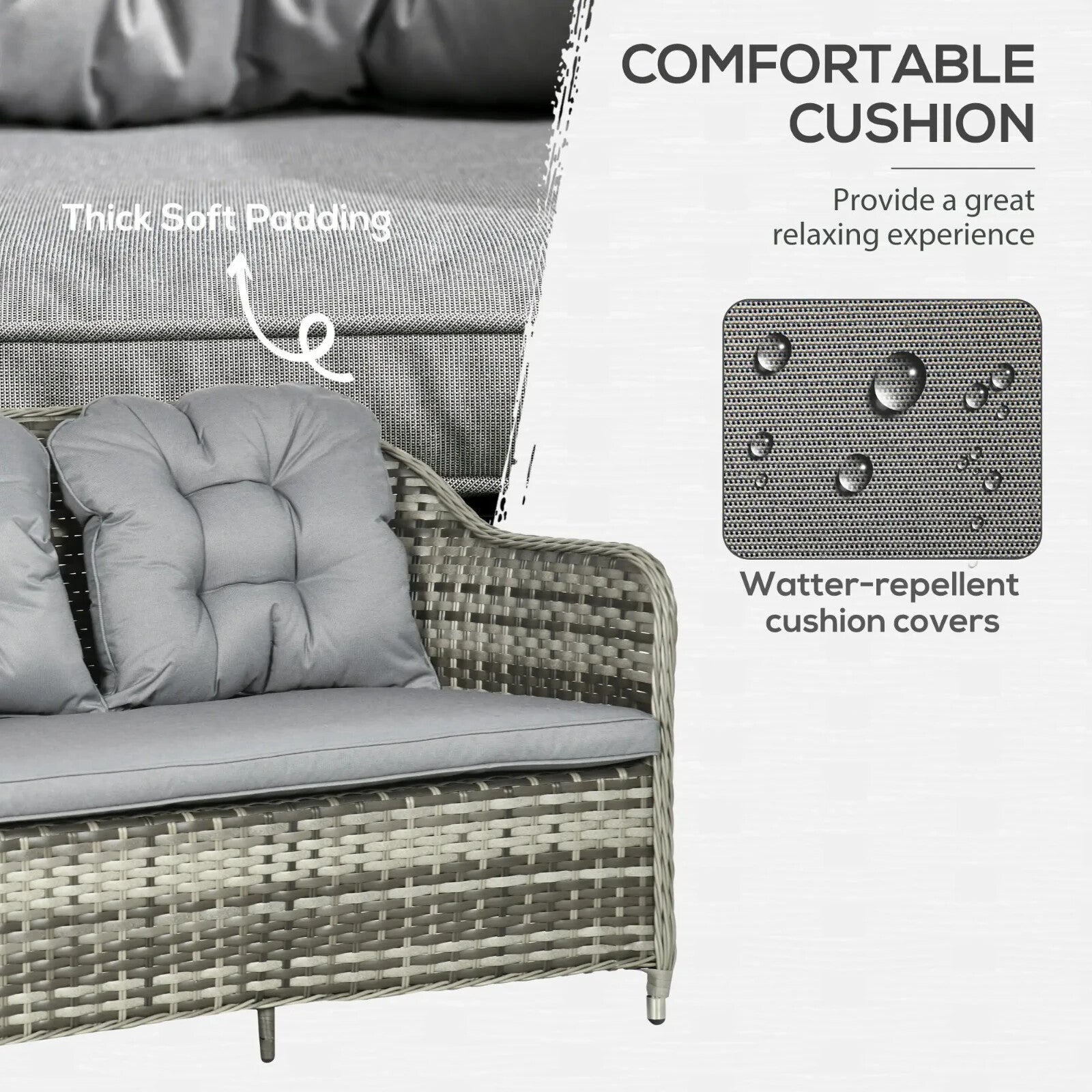 4 - Piece Rattan Garden Furniture Set Wicker Sofa Chairs & Table with Cushion Grey - Home and Garden Furniture Shop - rustic - furniture