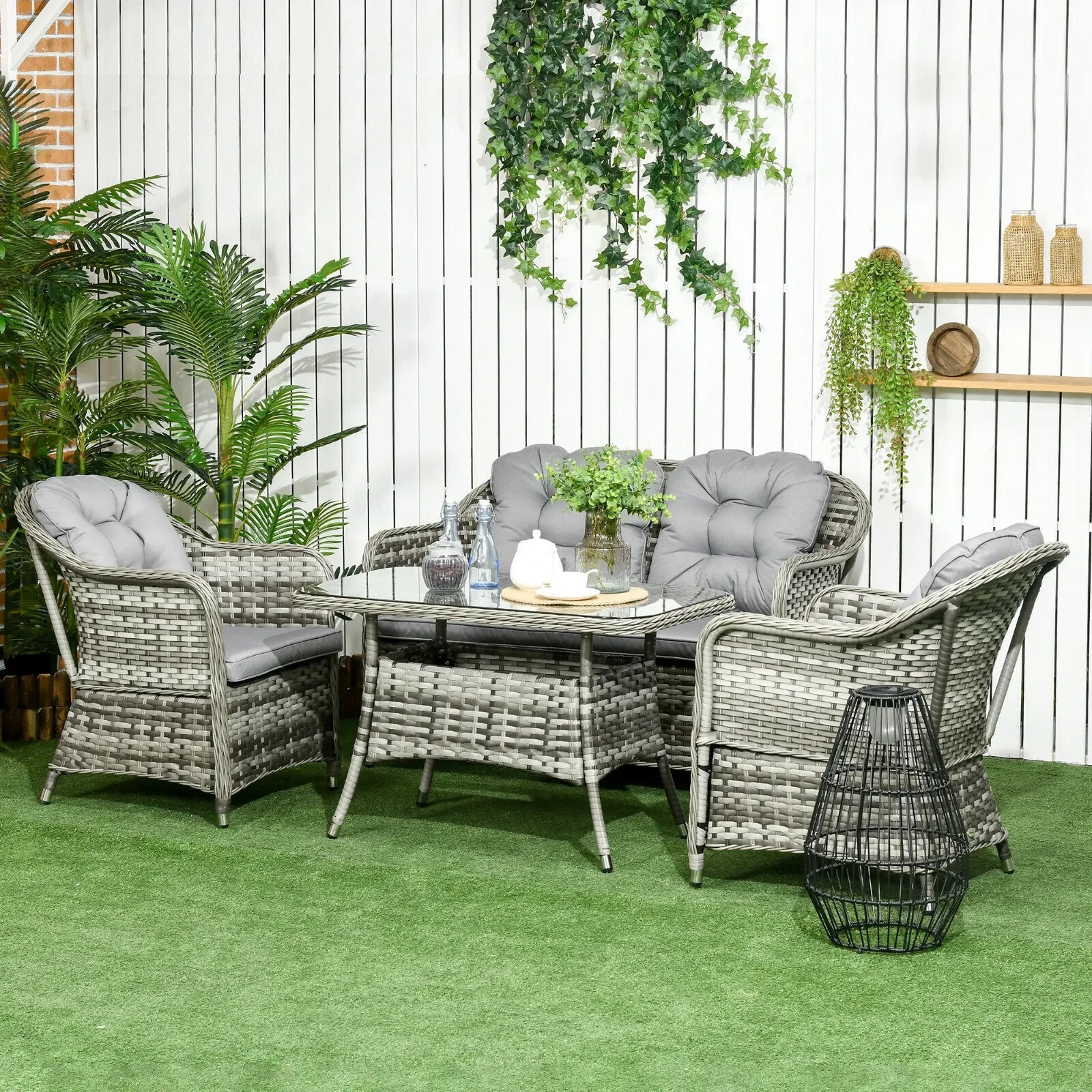 4 - Piece Rattan Garden Furniture Set Wicker Sofa Chairs & Table with Cushion Grey - Home and Garden Furniture Shop - rustic - furniture