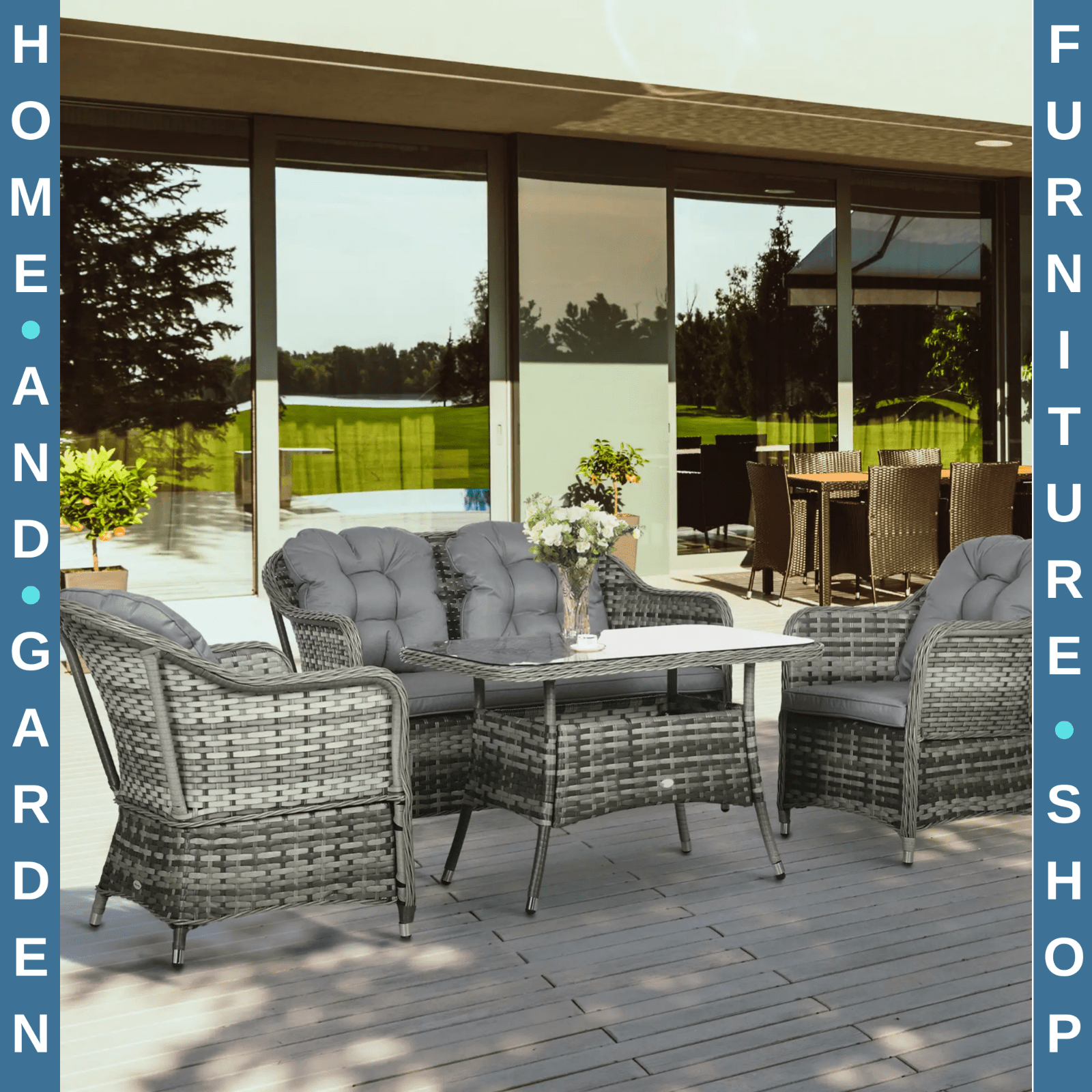 4 - Piece Rattan Garden Furniture Set Wicker Sofa Chairs & Table with Cushion Grey - Home and Garden Furniture Shop - rustic - furniture