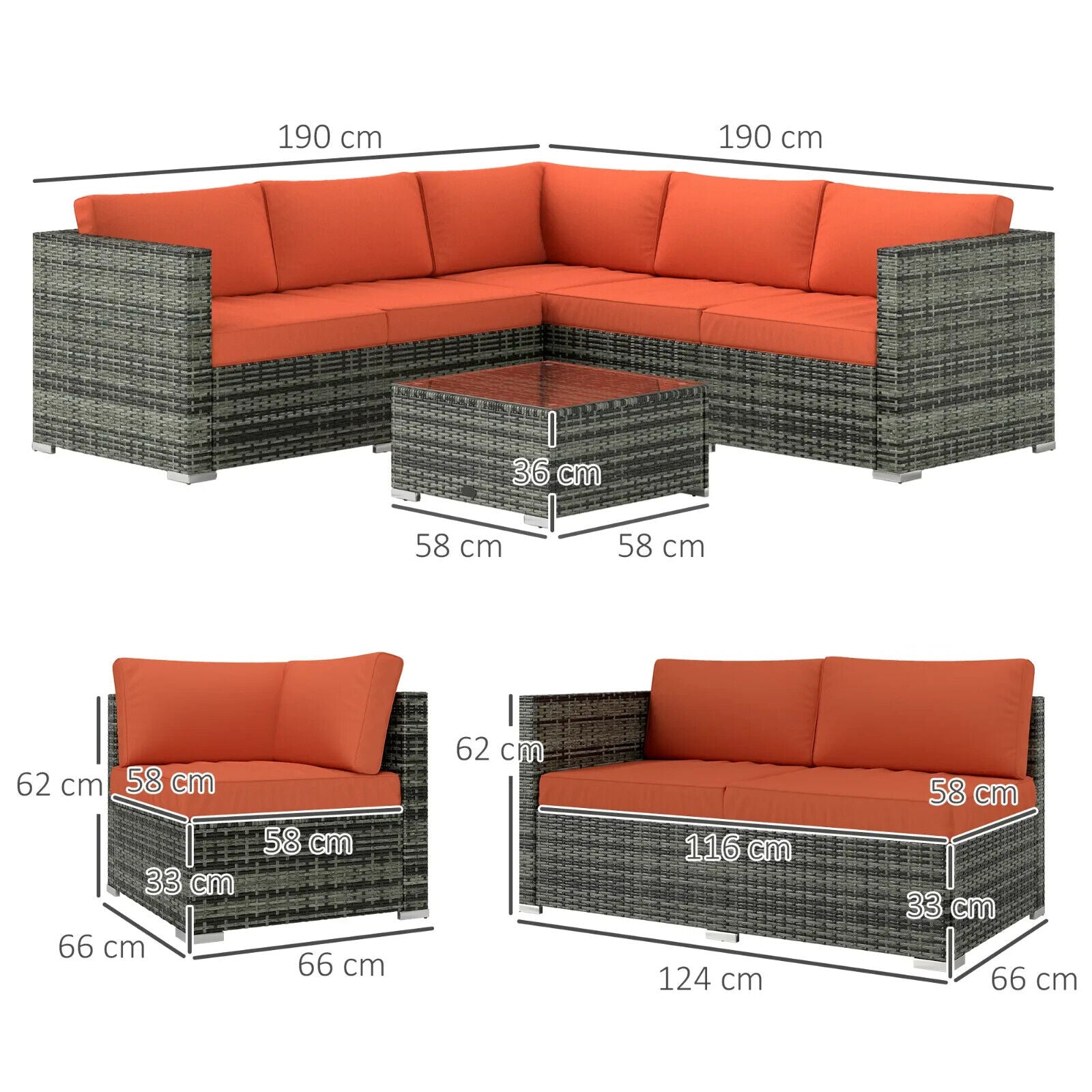 4 Piece Rattan Garden Furniture Set with Corner Sofa Loveseat and Coffee Table - Home and Garden Furniture Shop - #rustic - furniture#