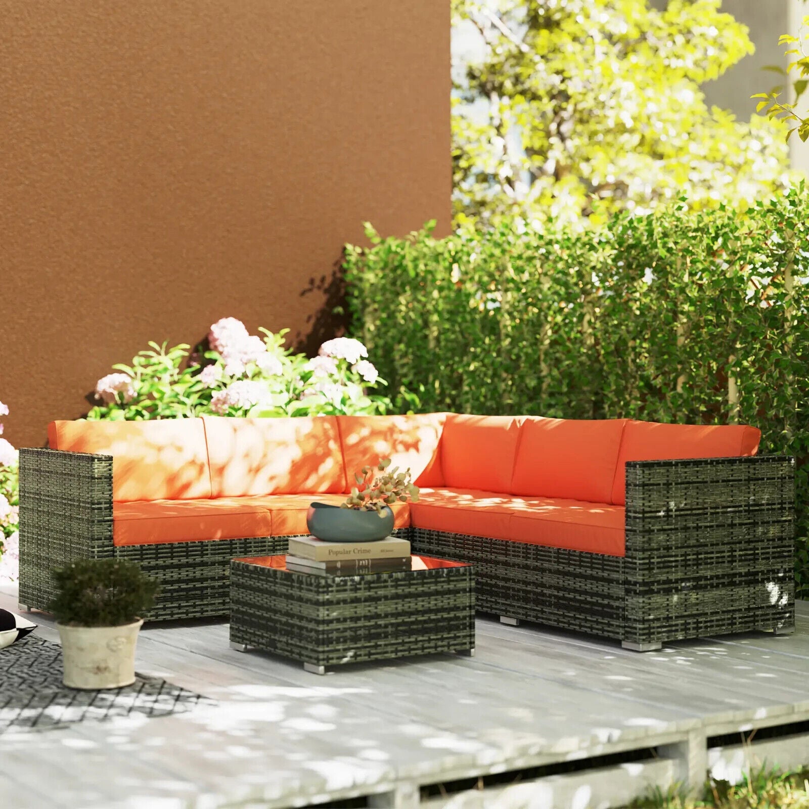 4 Piece Rattan Garden Furniture Set with Corner Sofa Loveseat and Coffee Table - Home and Garden Furniture Shop - #rustic - furniture#