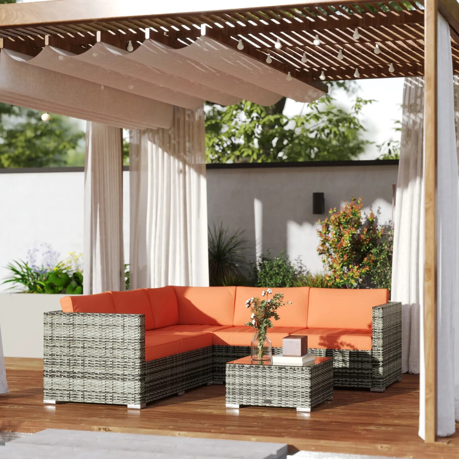 4 Piece Rattan Garden Furniture Set with Corner Sofa Loveseat and Coffee Table - Home and Garden Furniture Shop - #rustic - furniture#