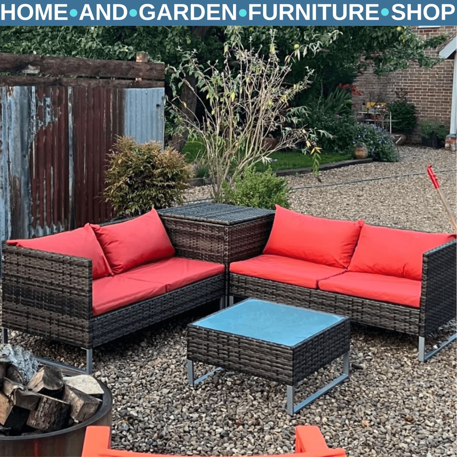 4 Piece Rattan Garden Furniture Set with Corner Sofa Loveseat Table and Cushions - Home and Garden Furniture Shop - rustic - furniture