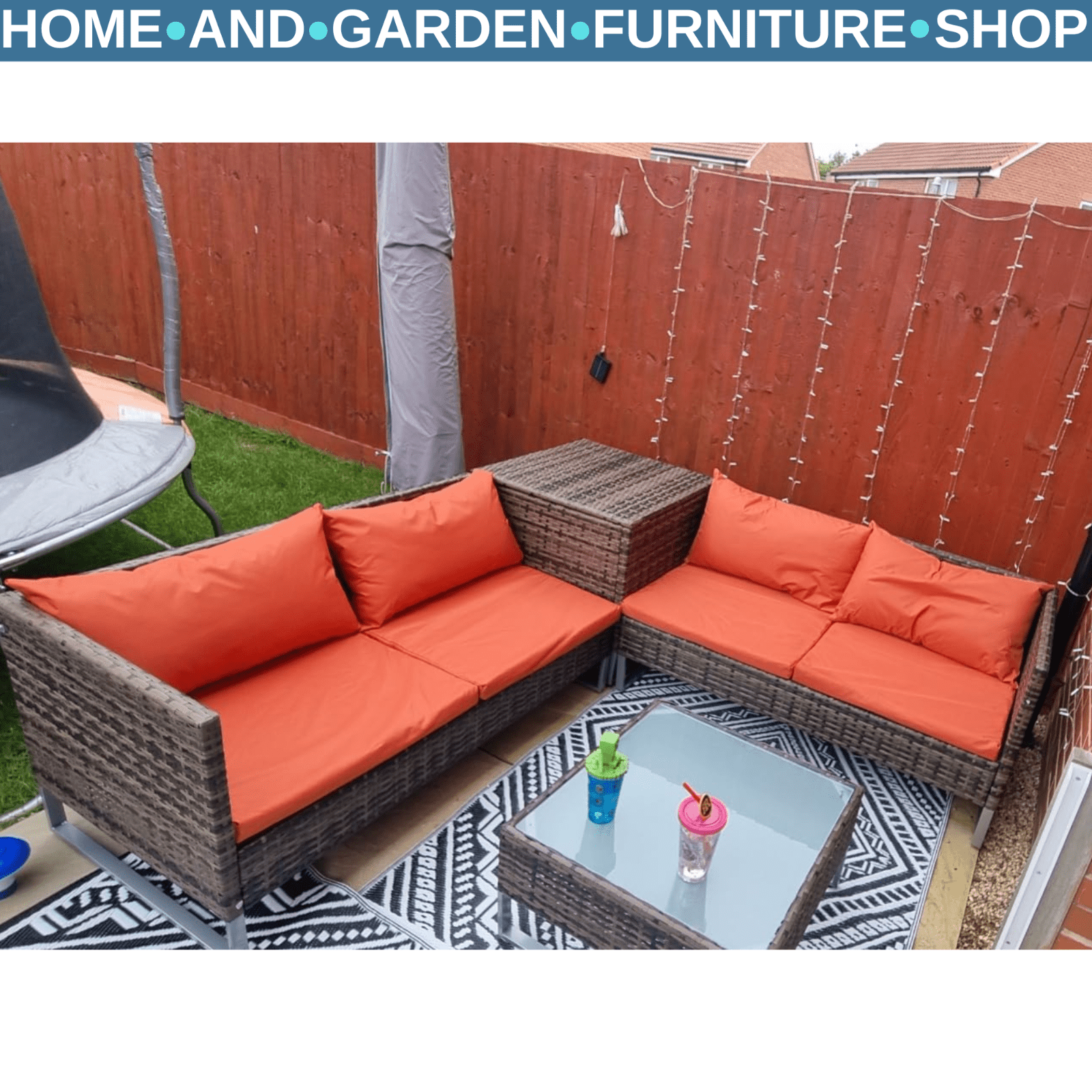 4 Piece Rattan Garden Furniture Set with Corner Sofa Loveseat Table and Cushions - Home and Garden Furniture Shop - rustic - furniture