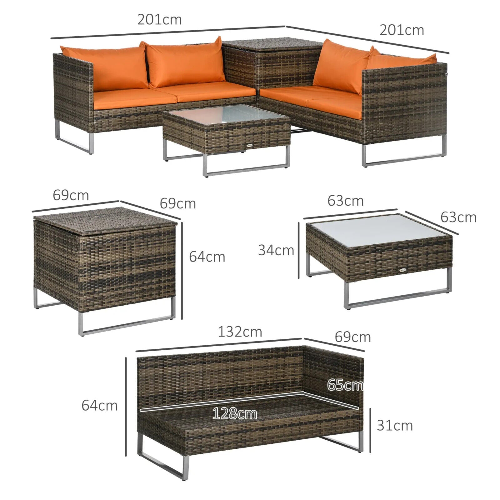 4 Piece Rattan Garden Furniture Set with Corner Sofa Loveseat Table and Cushions - Home and Garden Furniture Shop - #rustic - furniture#