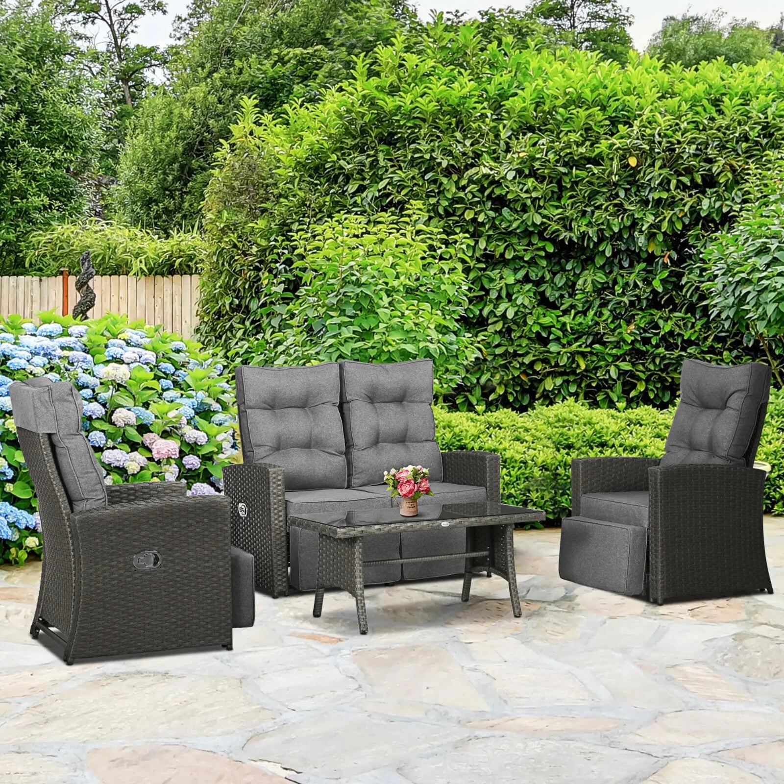 4 Piece Rattan Garden Furniture Set with Sofa Reclining Armchair & Coffee Table - Home and Garden Furniture Shop - rustic - furniture