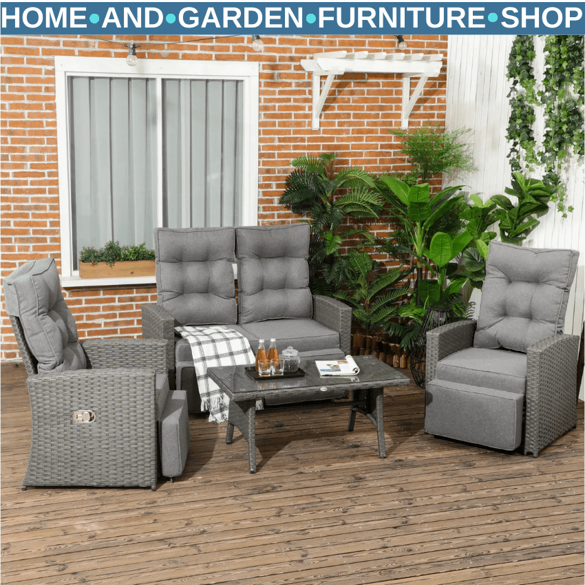 4 Piece Rattan Garden Furniture Set with Sofa Reclining Armchair & Coffee Table - Home and Garden Furniture Shop - rustic - furniture