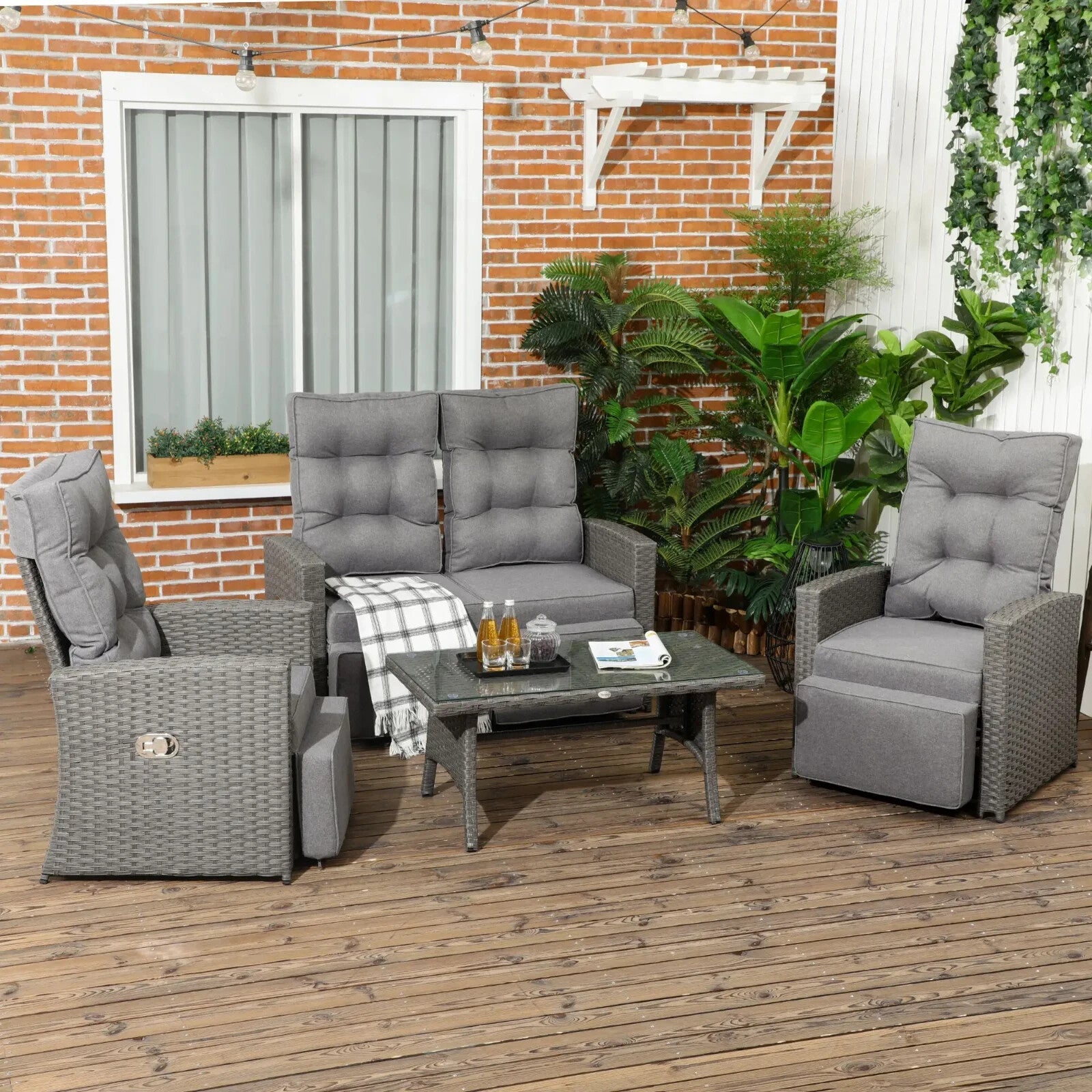 4 Piece Rattan Garden Furniture Set with Sofa Reclining Armchair & Coffee Table - Home and Garden Furniture Shop - rustic - furniture