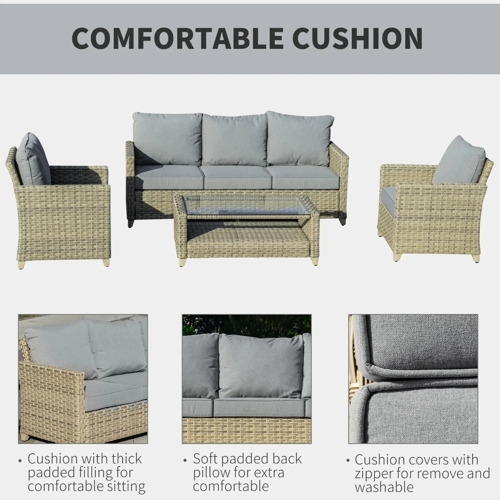 4 Piece Rattan Garden Sofa Set Outdoor Sectional Furniture Aluminium Frame Patio - Home and Garden Furniture Shop - #rustic - furniture#