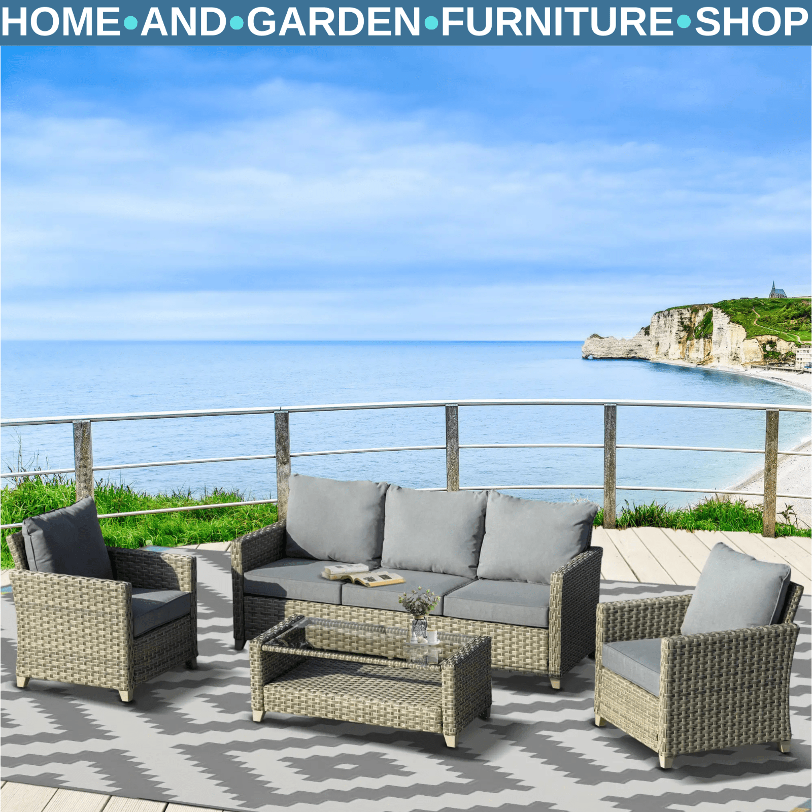4 Piece Rattan Garden Sofa Set Outdoor Sectional Furniture Aluminium Frame Patio - Home and Garden Furniture Shop - #rustic - furniture#