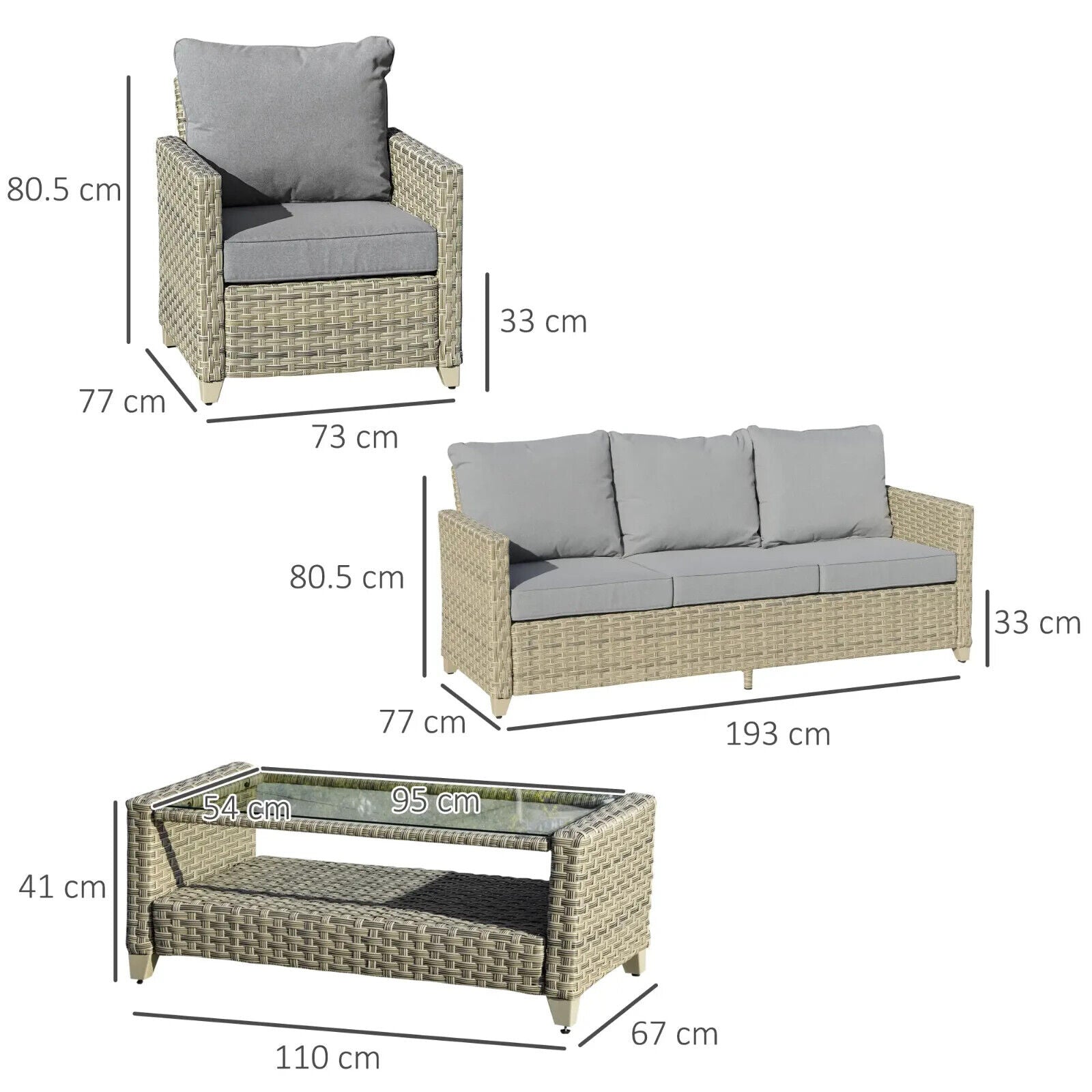 4 Piece Rattan Garden Sofa Set Outdoor Sectional Furniture Aluminium Frame Patio - Home and Garden Furniture Shop - #rustic - furniture#