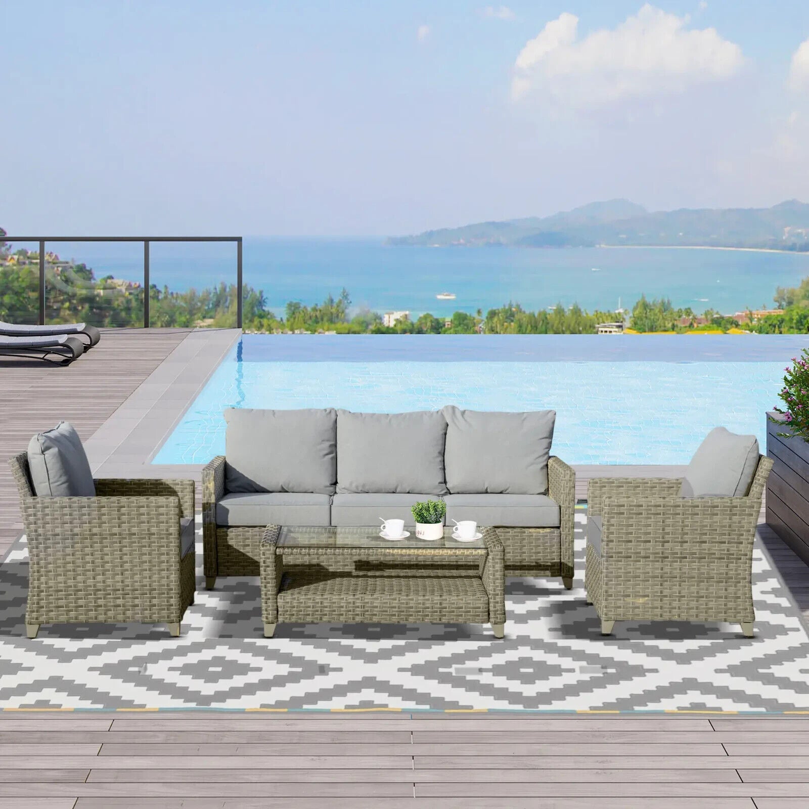 4 Piece Rattan Garden Sofa Set Outdoor Sectional Furniture Aluminium Frame Patio - Home and Garden Furniture Shop - #rustic - furniture#