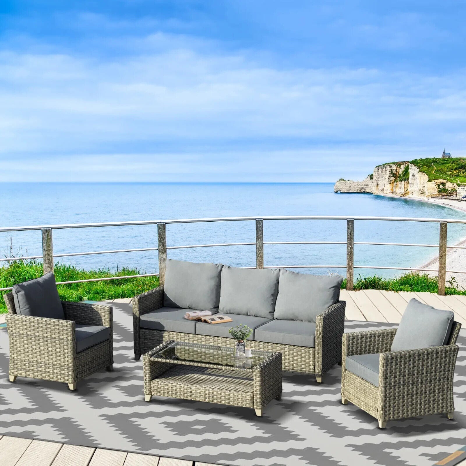 4 Piece Rattan Garden Sofa Set Outdoor Sectional Furniture Aluminium Frame Patio - Home and Garden Furniture Shop - #rustic - furniture#