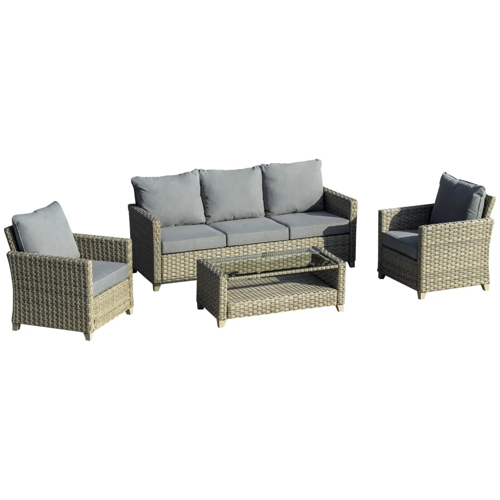 4 Piece Rattan Garden Sofa Set Outdoor Sectional Furniture Aluminium Frame Patio - Home and Garden Furniture Shop - #rustic - furniture#