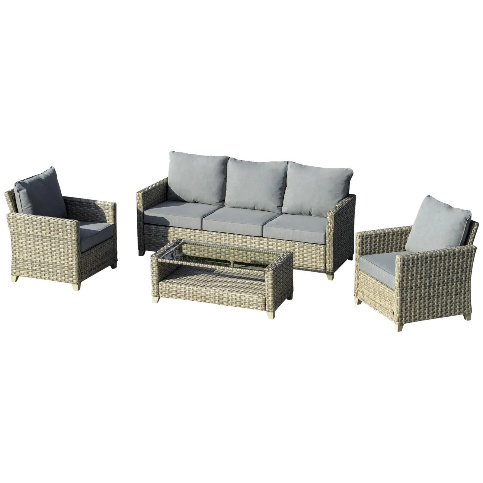 4 Piece Rattan Garden Sofa Set Outdoor Sectional Furniture Aluminium Frame Patio - Home and Garden Furniture Shop - #rustic - furniture#