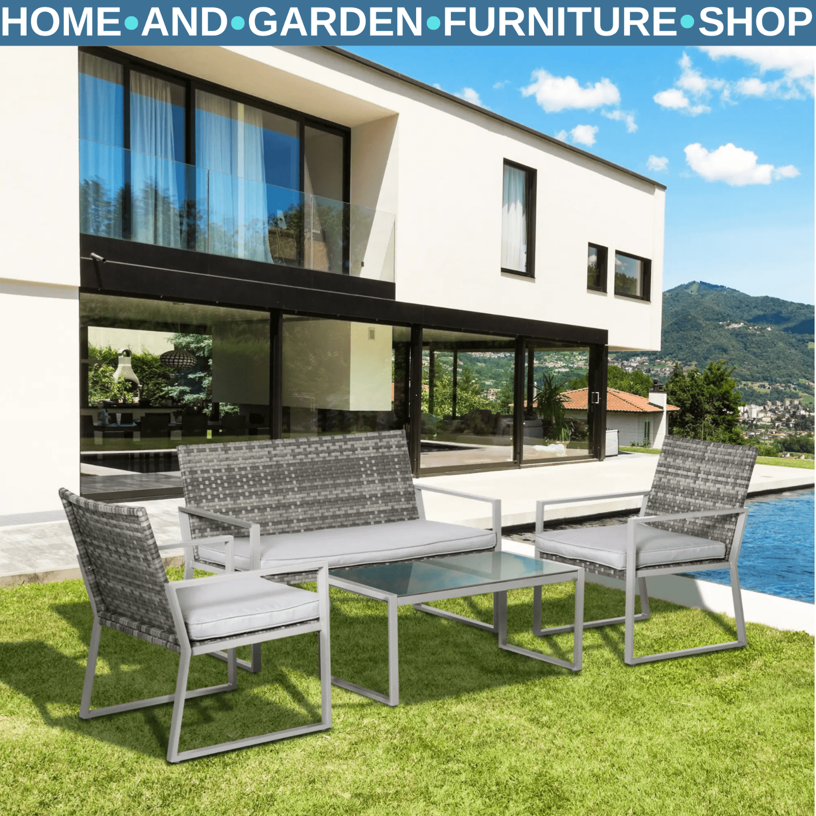 4 Piece Rattan Outdoor Garden Furniture Set w/ Seating for Patio or Conservatory - Home and Garden Furniture Shop - #rustic - furniture#