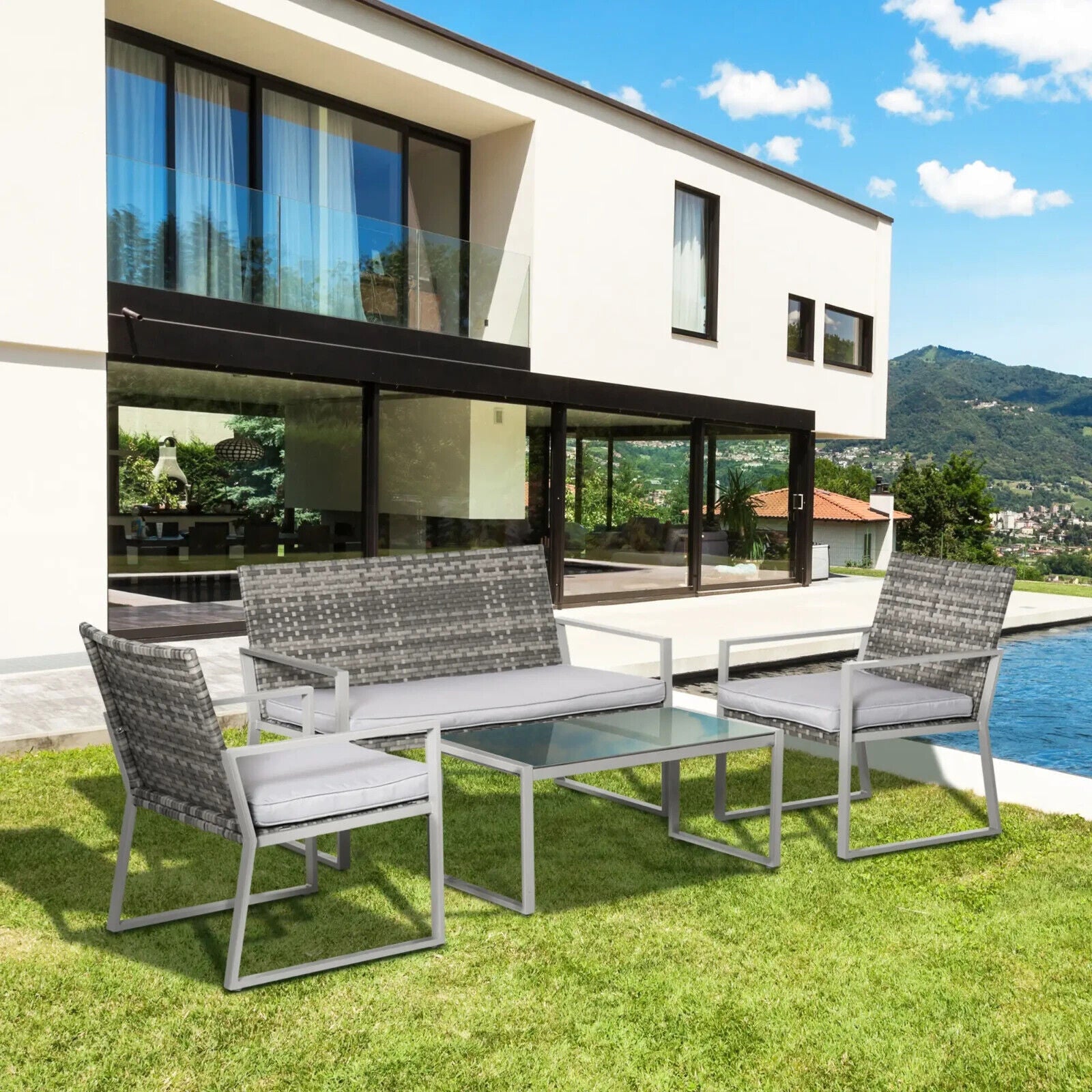 4 Piece Rattan Outdoor Garden Furniture Set w/ Seating for Patio or Conservatory - Home and Garden Furniture Shop - #rustic - furniture#