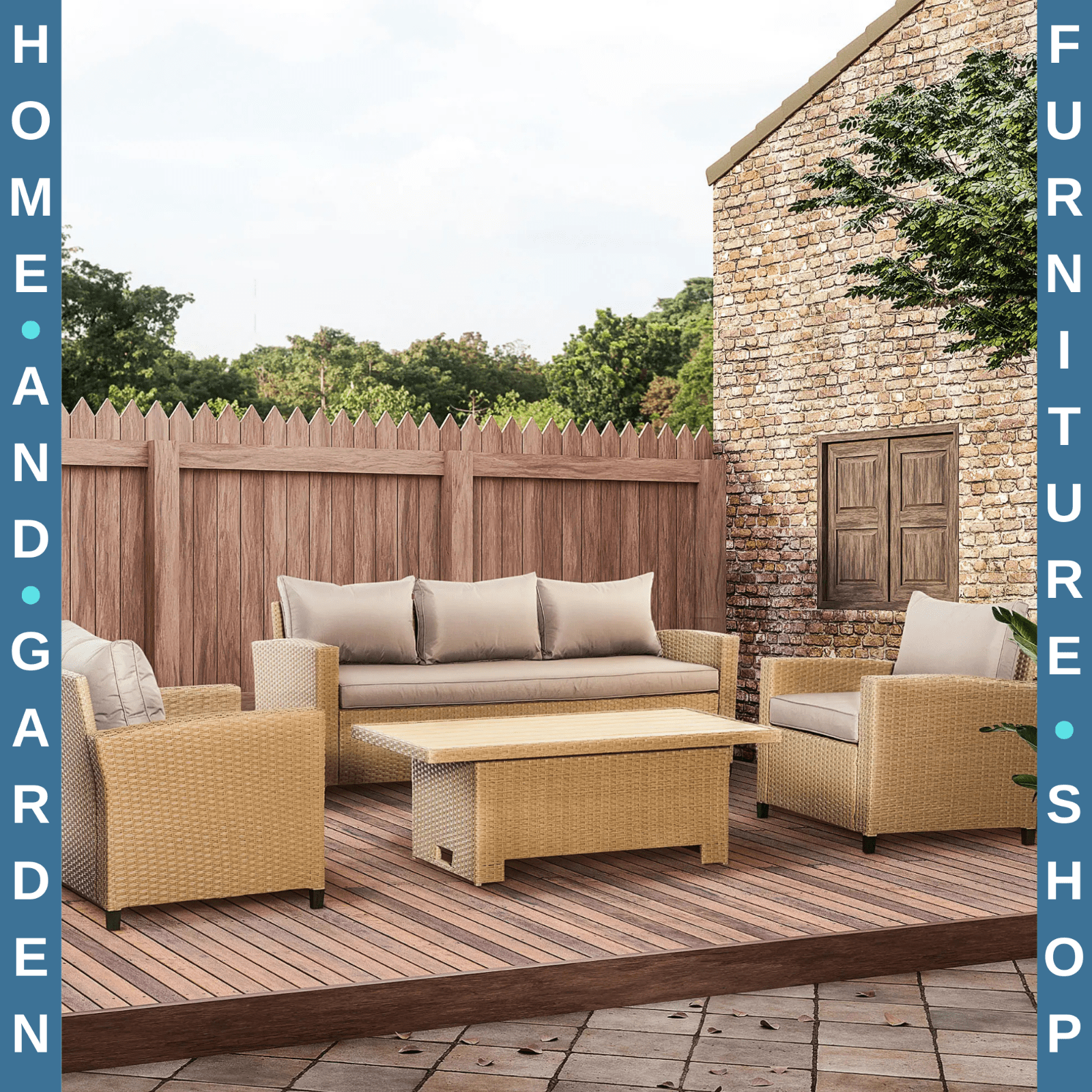 4 Piece Rattan Sofa Set Outdoor Wicker Aluminium Frame Patio Furniture w/ Table - Home and Garden Furniture Shop - #rustic - furniture#