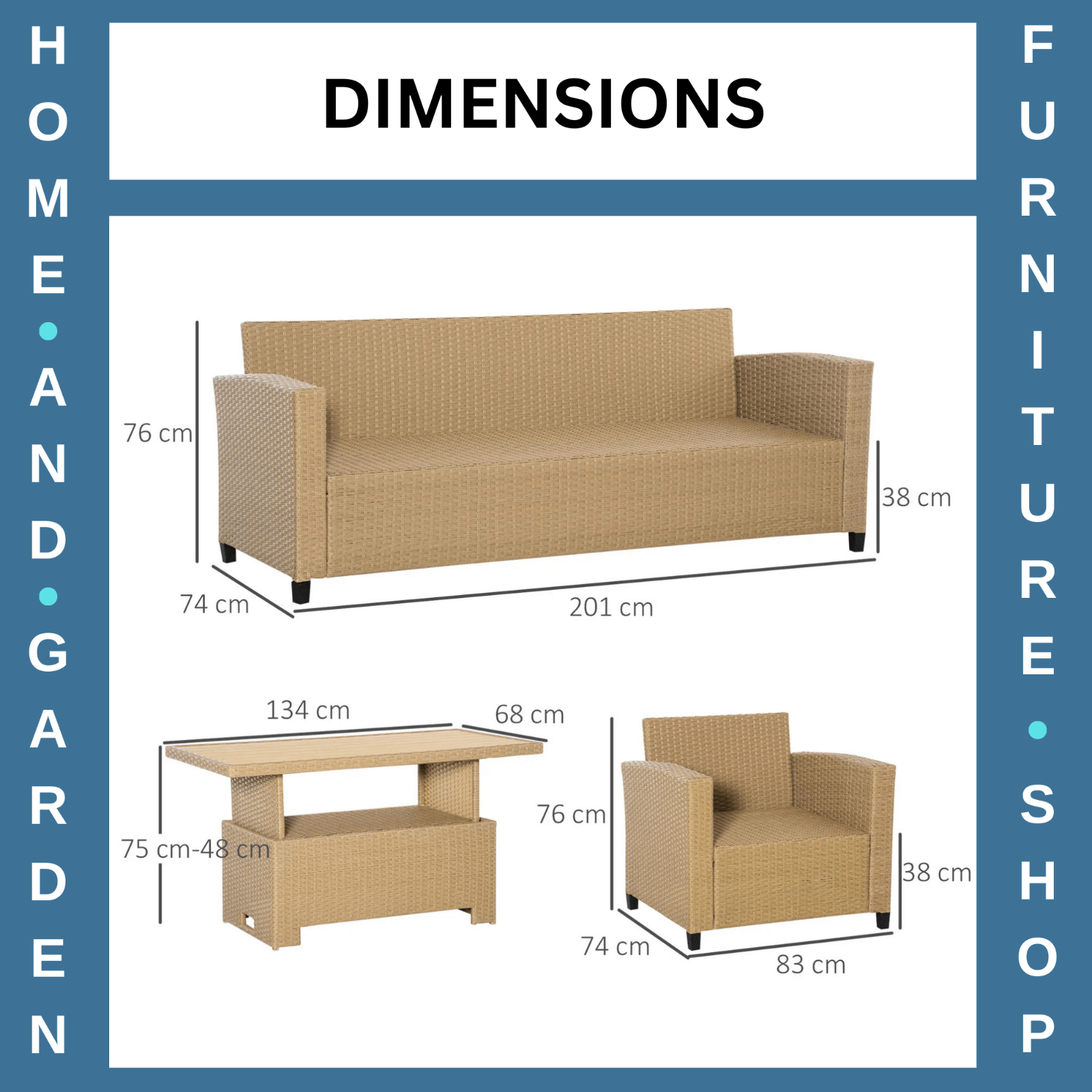 4 Piece Rattan Sofa Set Outdoor Wicker Aluminium Frame Patio Furniture w/ Table - Home and Garden Furniture Shop - #rustic - furniture#