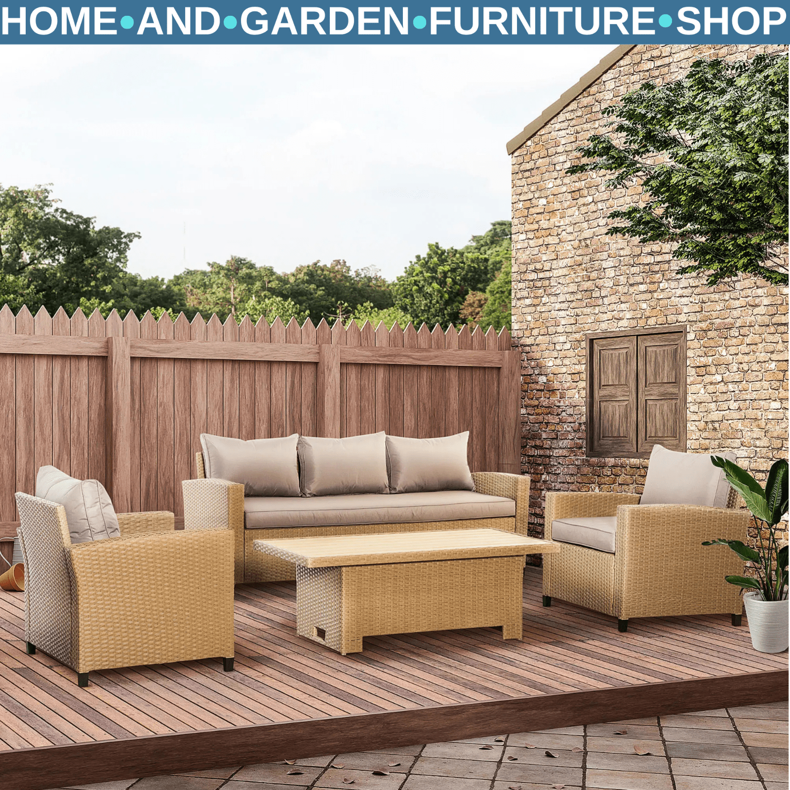4 Piece Rattan Sofa Set Outdoor Wicker Aluminium Frame Patio Furniture w/ Table - Home and Garden Furniture Shop - #rustic - furniture#