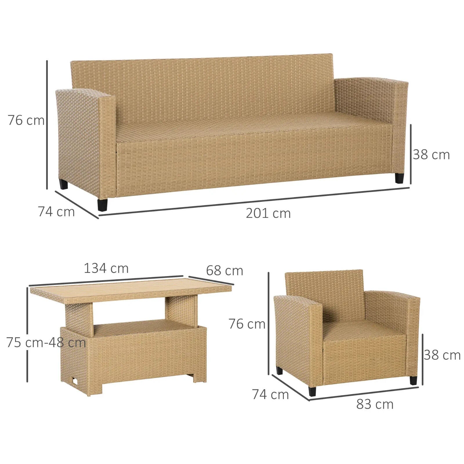 4 Piece Rattan Sofa Set Outdoor Wicker Aluminium Frame Patio Furniture w/ Table - Home and Garden Furniture Shop - #rustic - furniture#