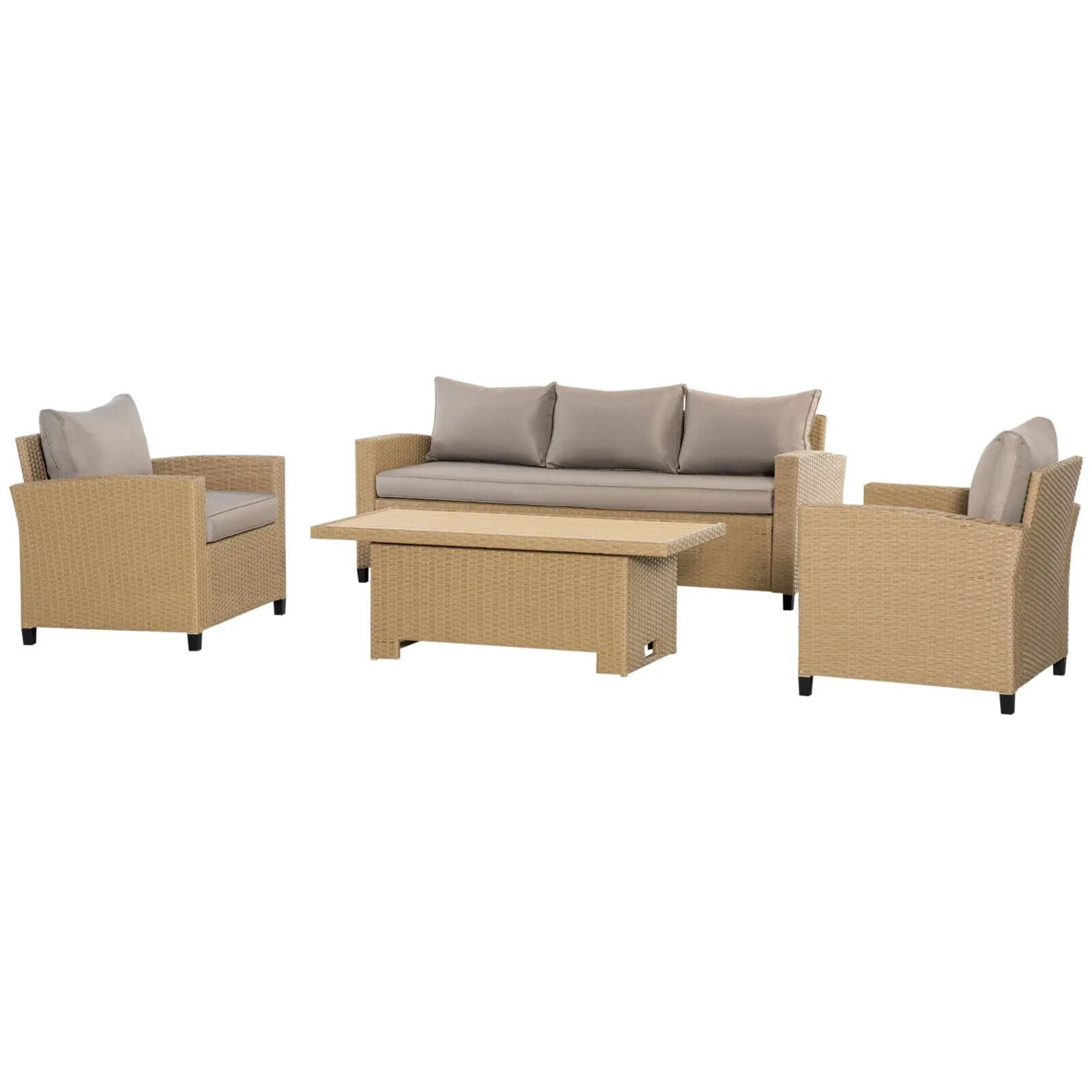 4 Piece Rattan Sofa Set Outdoor Wicker Aluminium Frame Patio Furniture w/ Table - Home and Garden Furniture Shop - #rustic - furniture#
